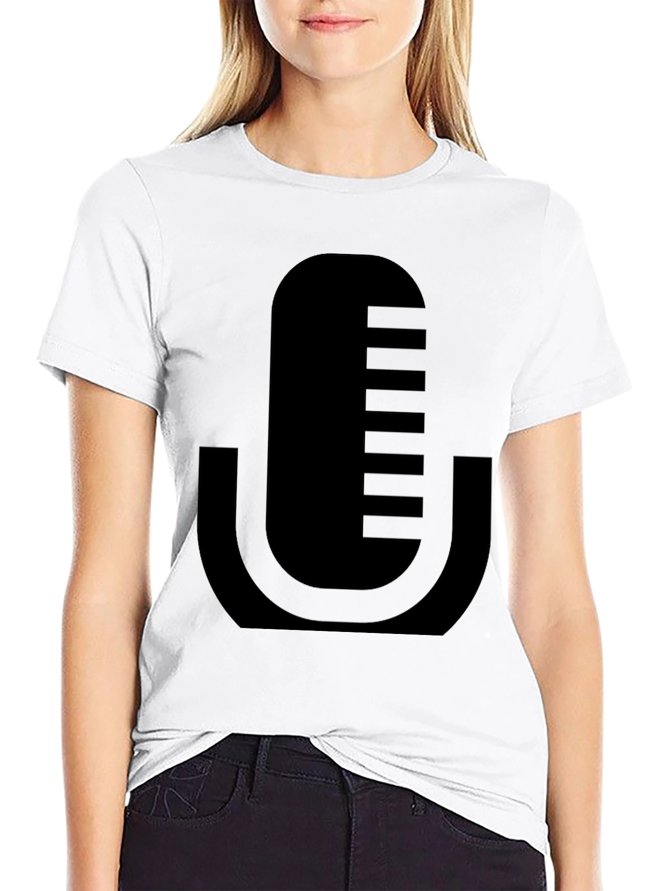 Modern Microphone Graphic T-Shirt - Black