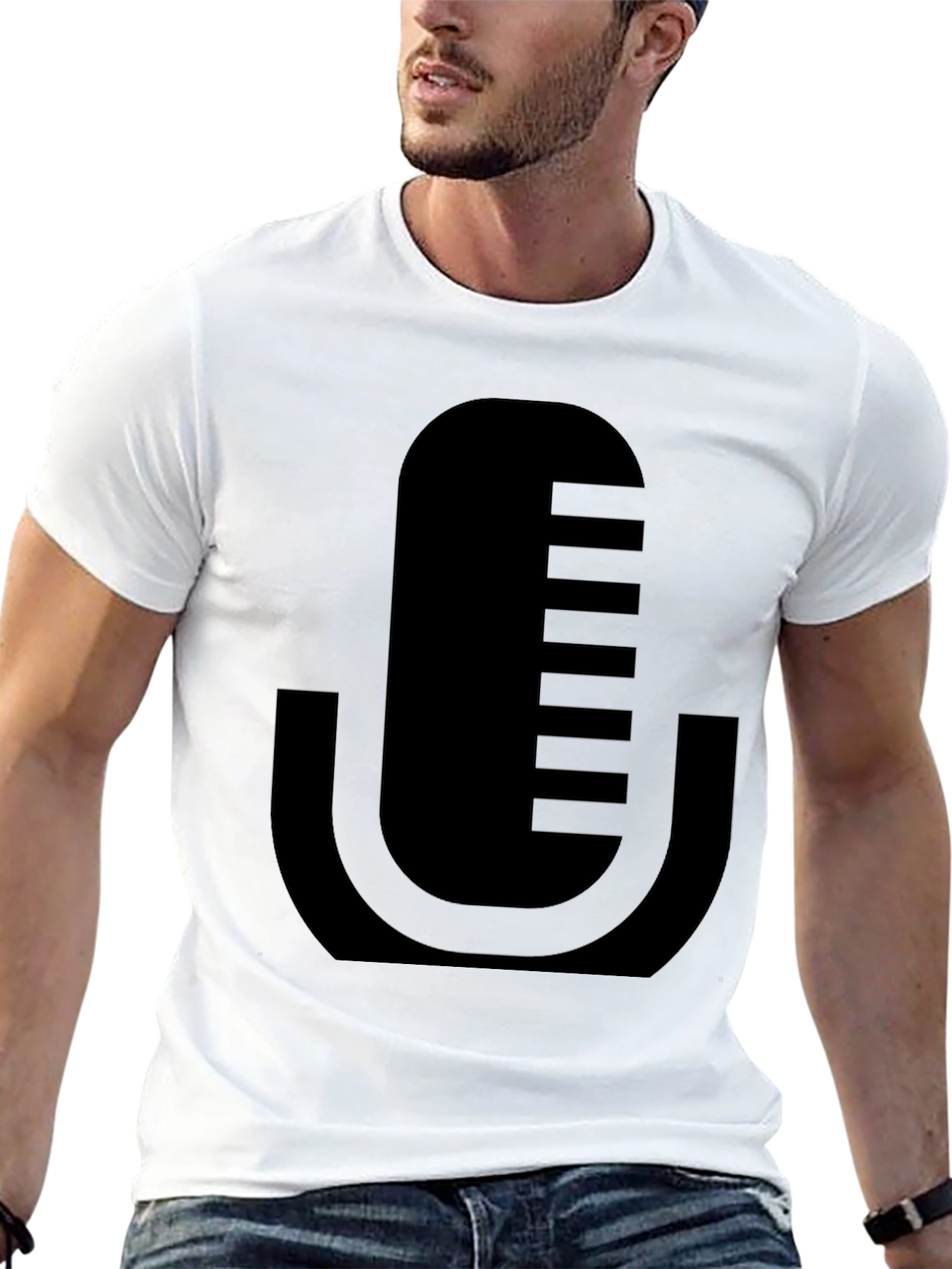 Modern Microphone Graphic T-Shirt - Black