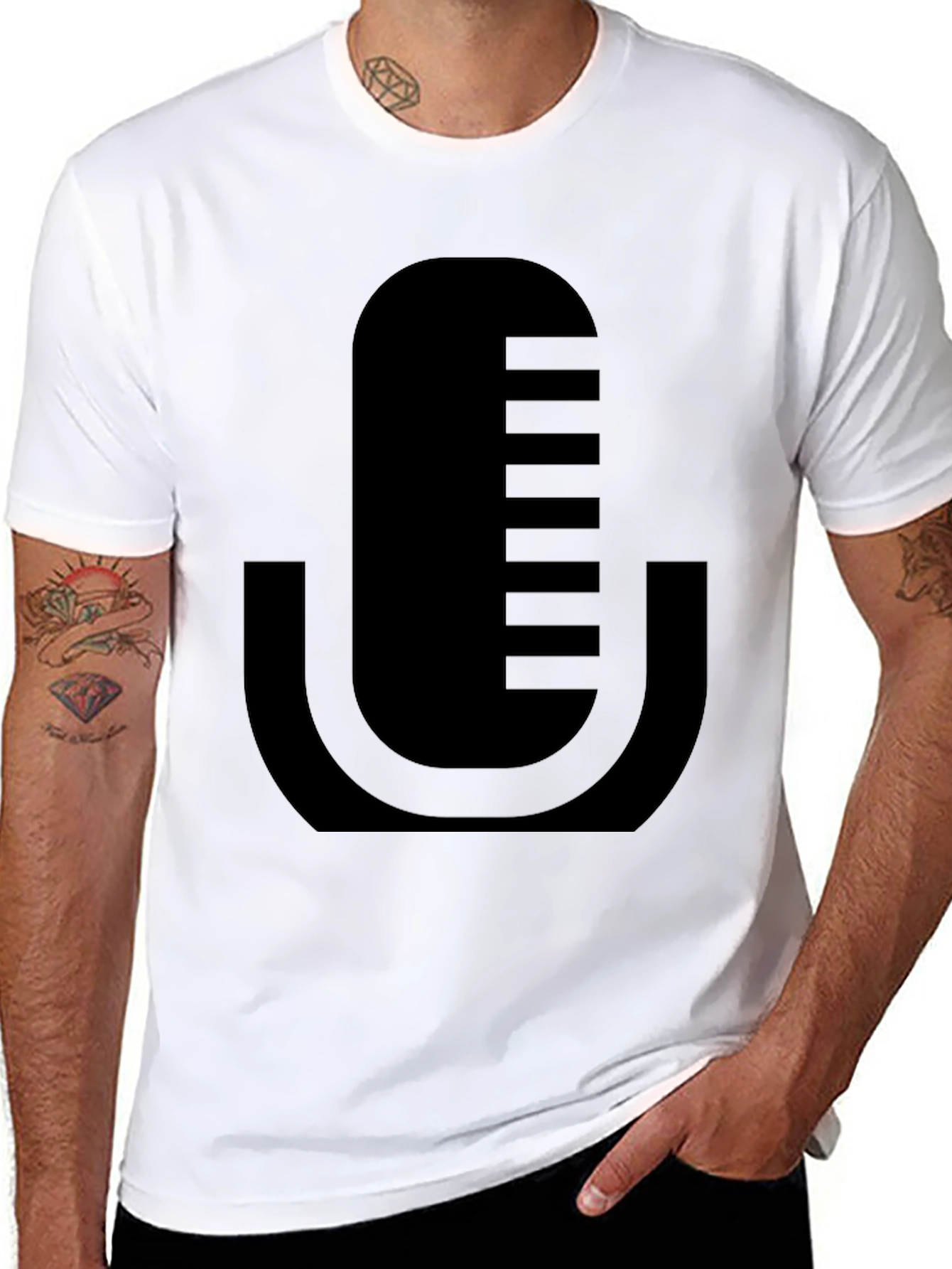 Modern Microphone Graphic T-Shirt - Black
