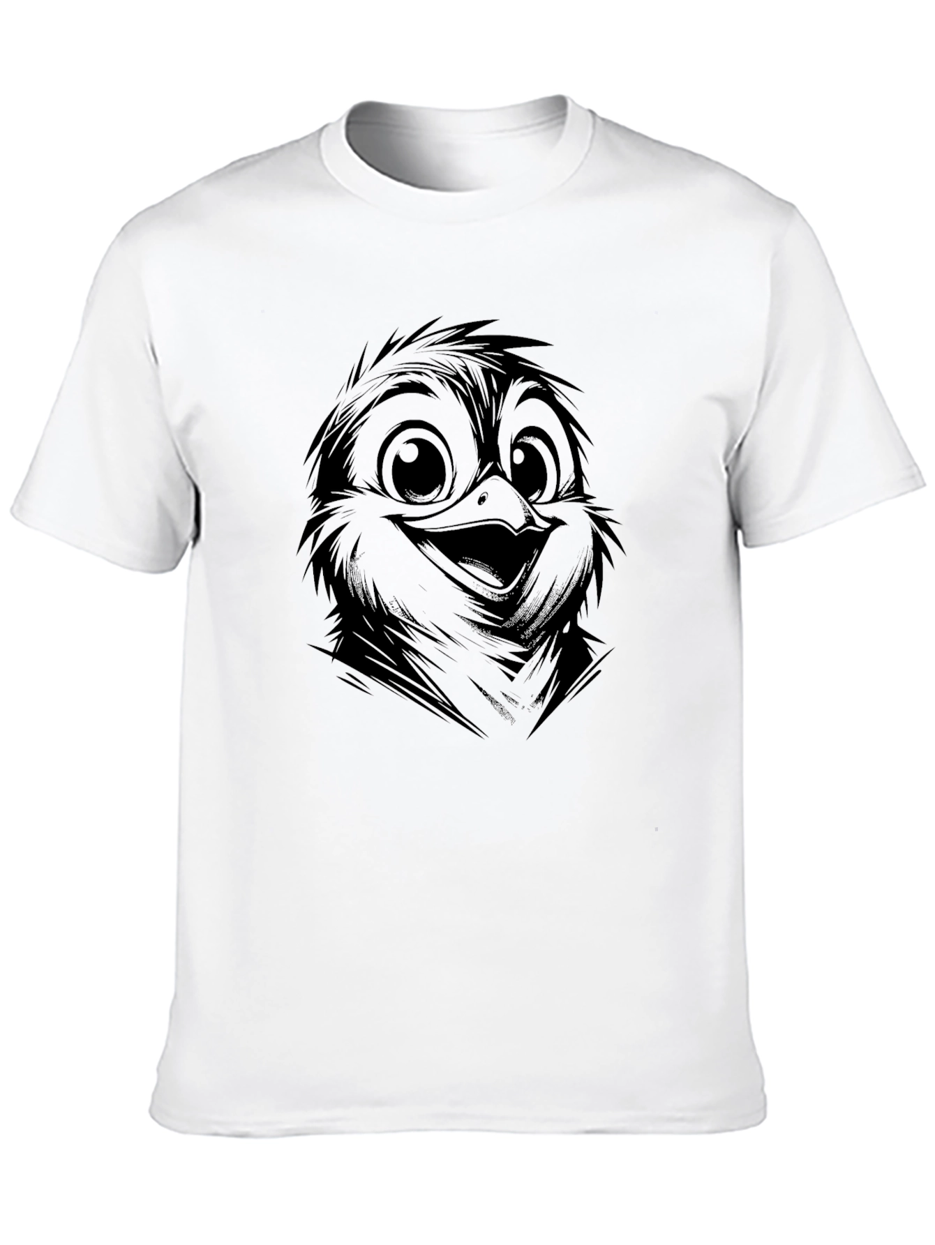 Cute Bird Graphic Tee - Black Cotton Casual T-Shirt