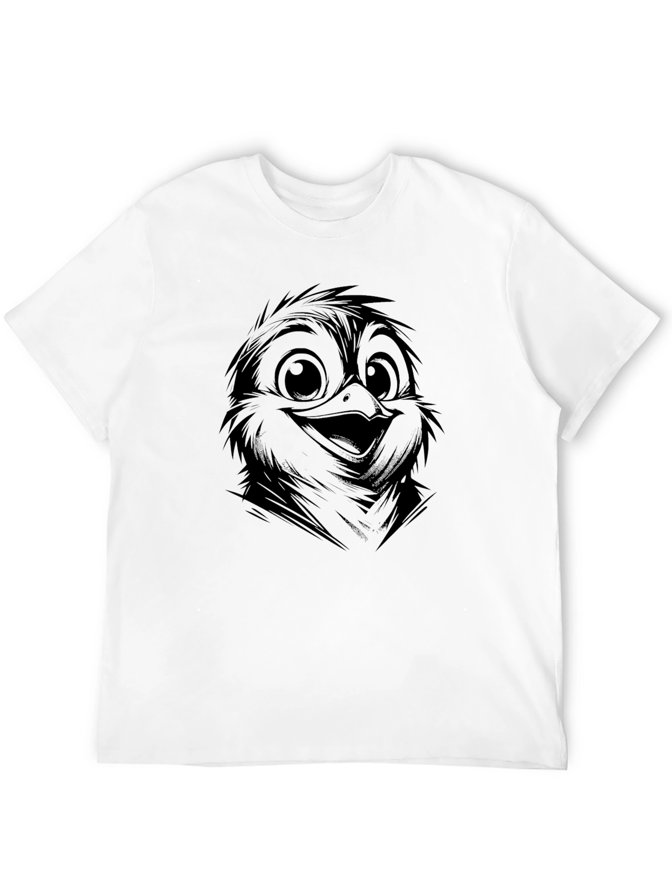 Cute Bird Graphic Tee - Black Cotton Casual T-Shirt