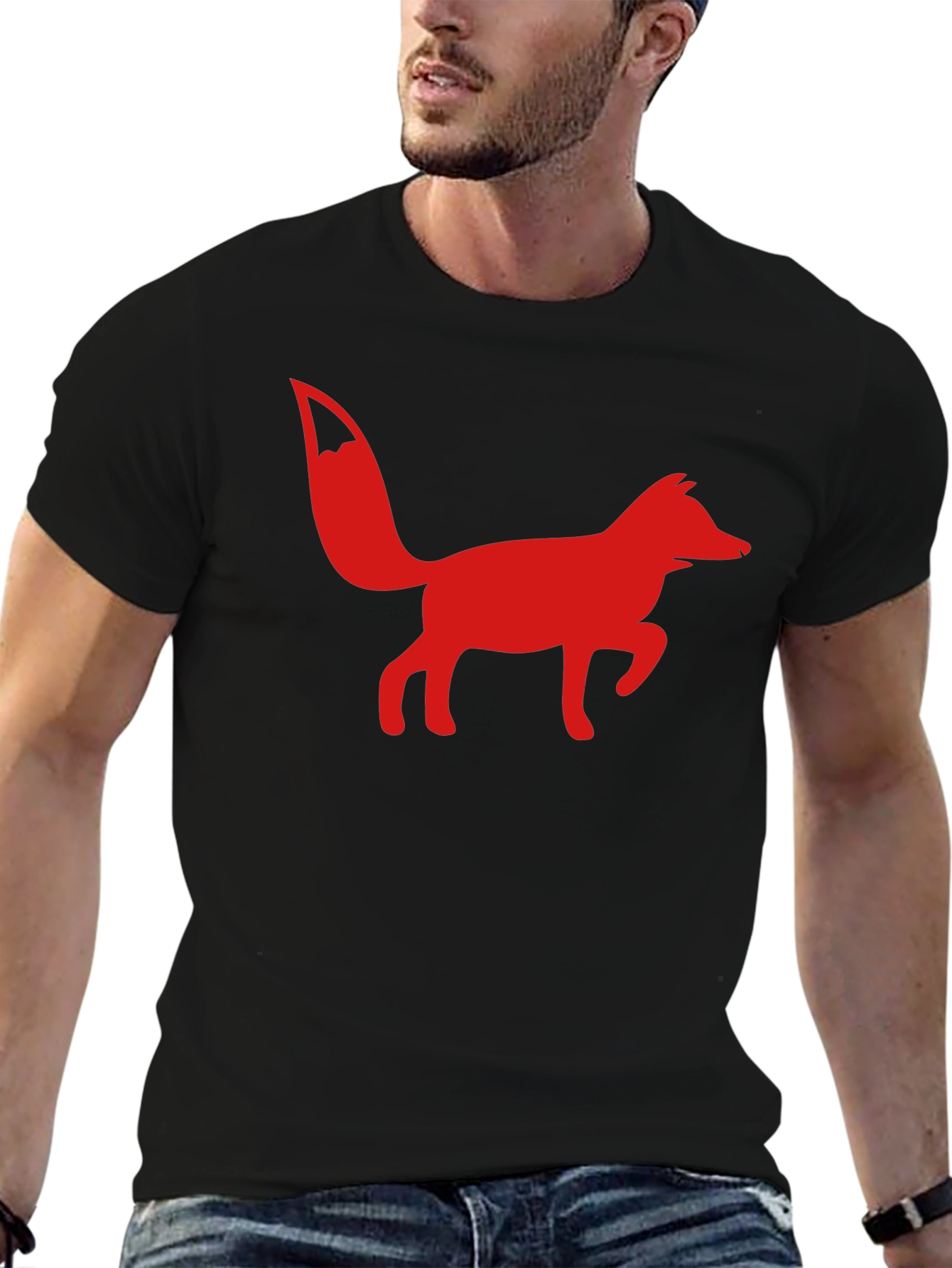 Red Fox Graphic Print Black T-Shirt