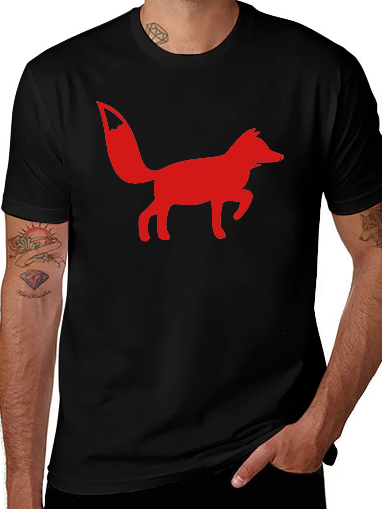 Red Fox Graphic Print Black T-Shirt