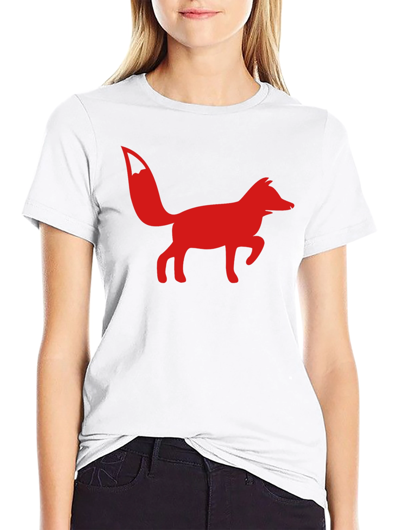 Red Fox Graphic Print Black T-Shirt