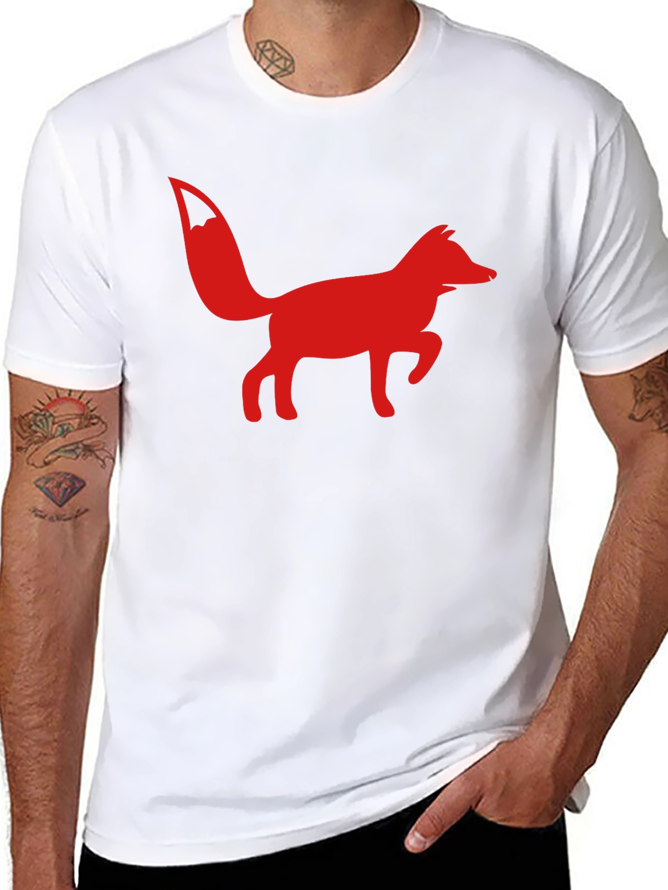 Red Fox Graphic Print Black T-Shirt