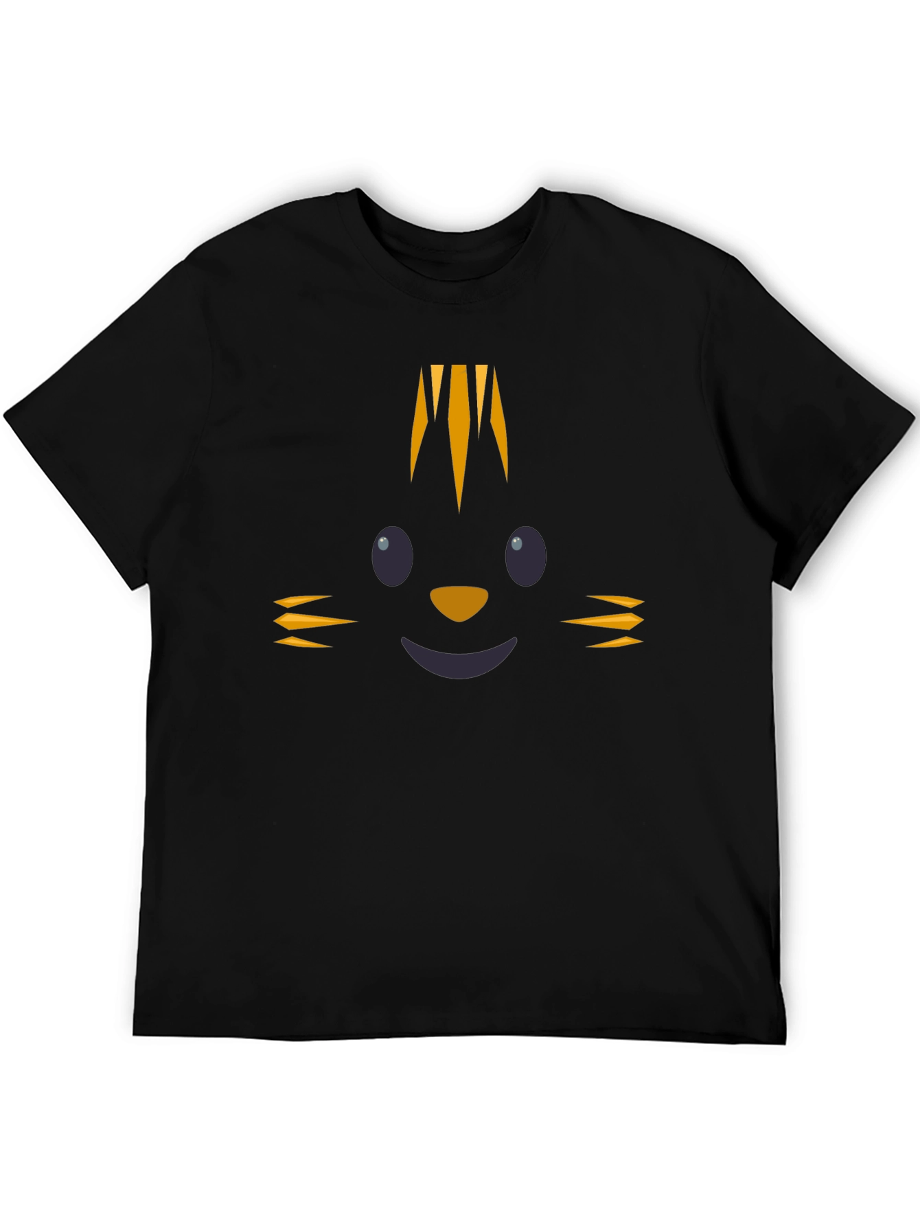 Cute Cartoon Cat Face Black T-Shirt