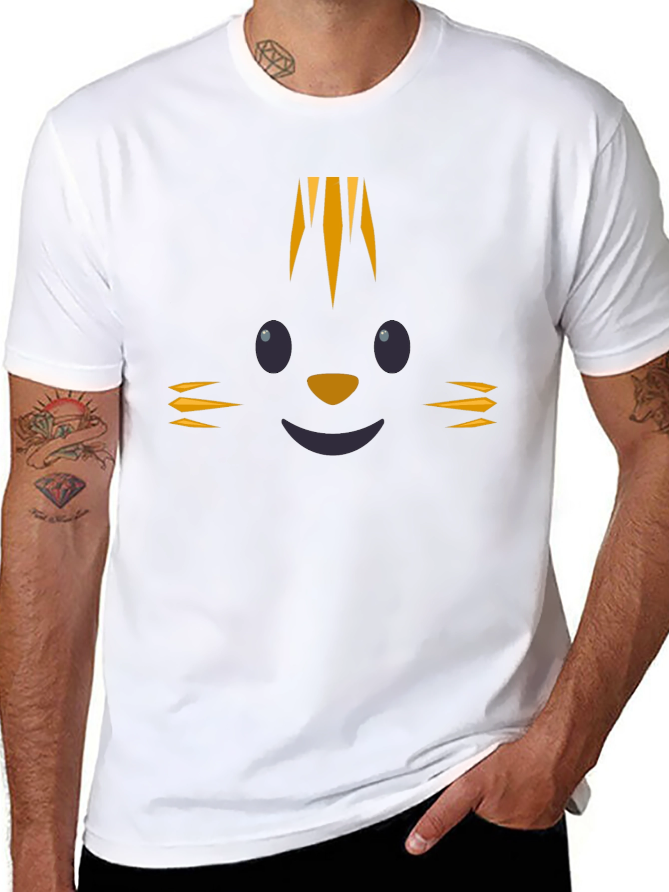 Cute Cartoon Cat Face Black T-Shirt