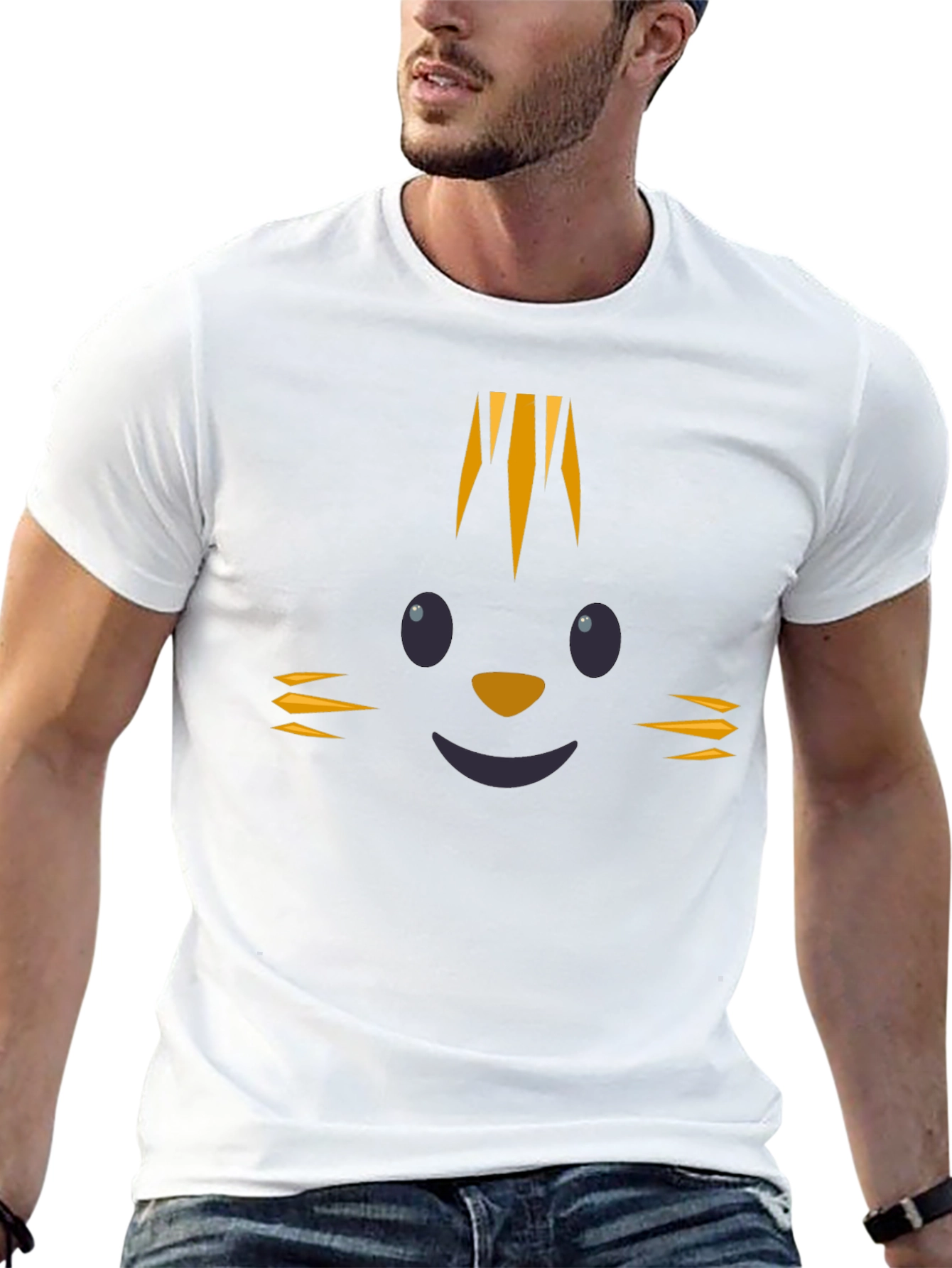 Cute Cartoon Cat Face Black T-Shirt
