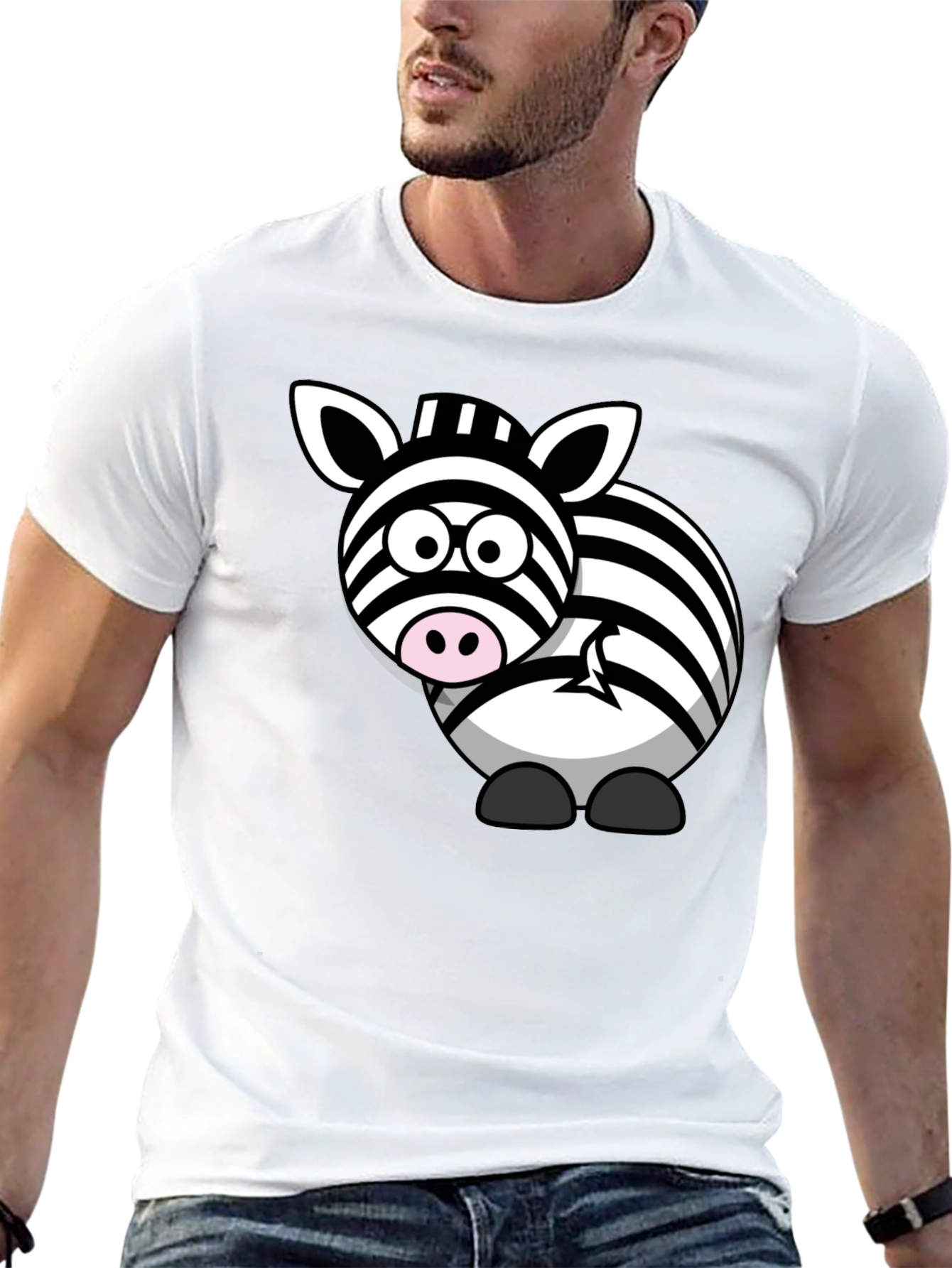 Zebra Cartoon Graphic Print T-Shirt - Black