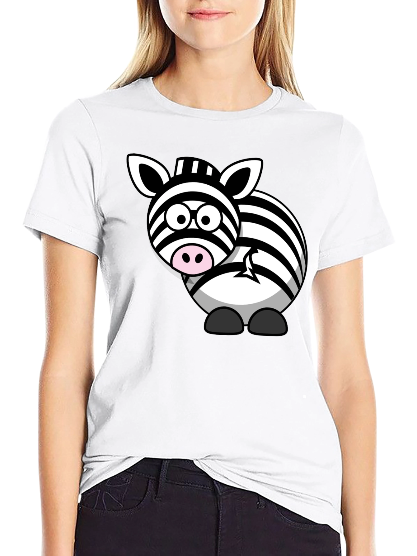 Zebra Cartoon Graphic Print T-Shirt - Black