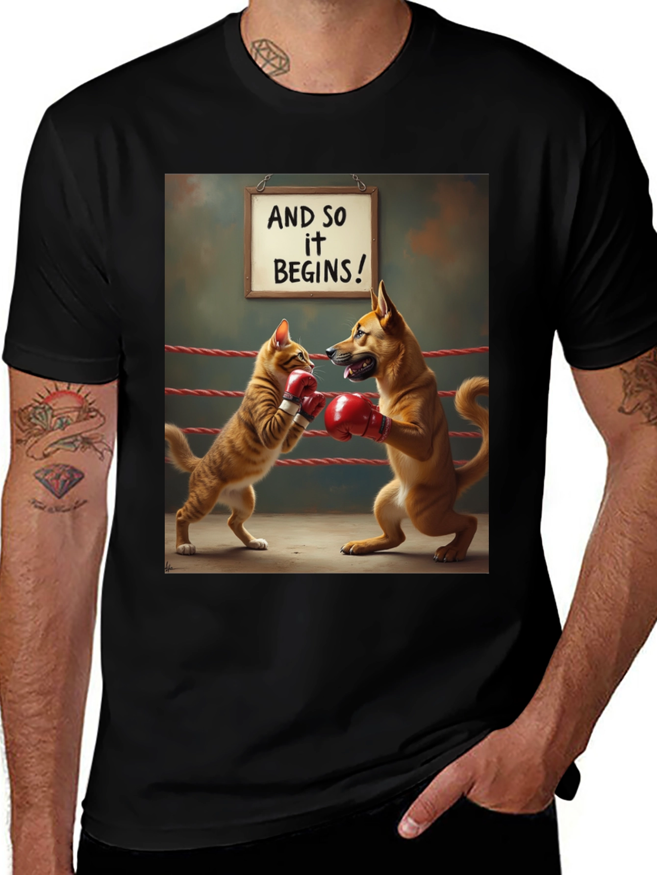 Cat vs Dog Boxing Match T-Shirt