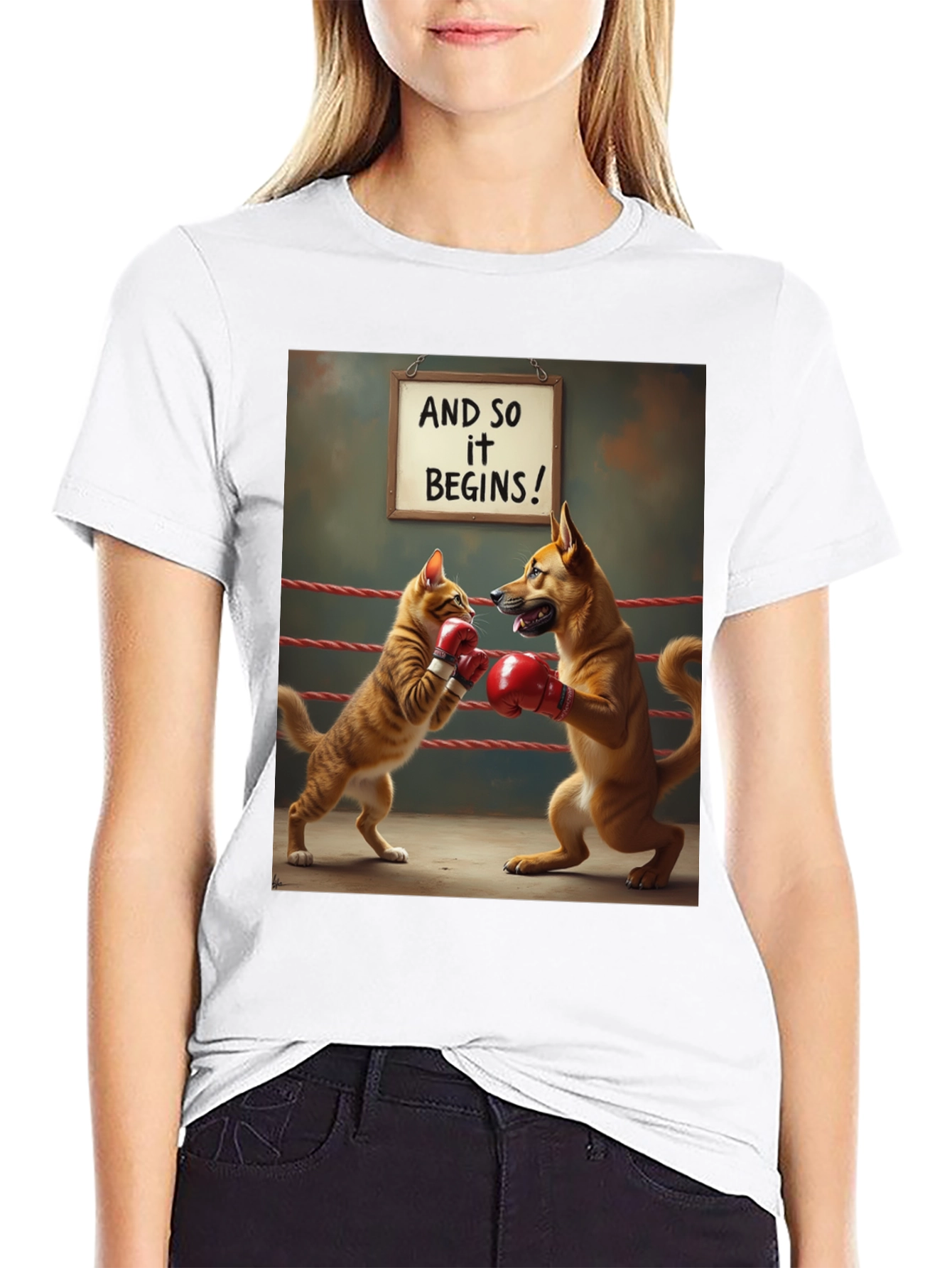 Cat vs Dog Boxing Match T-Shirt