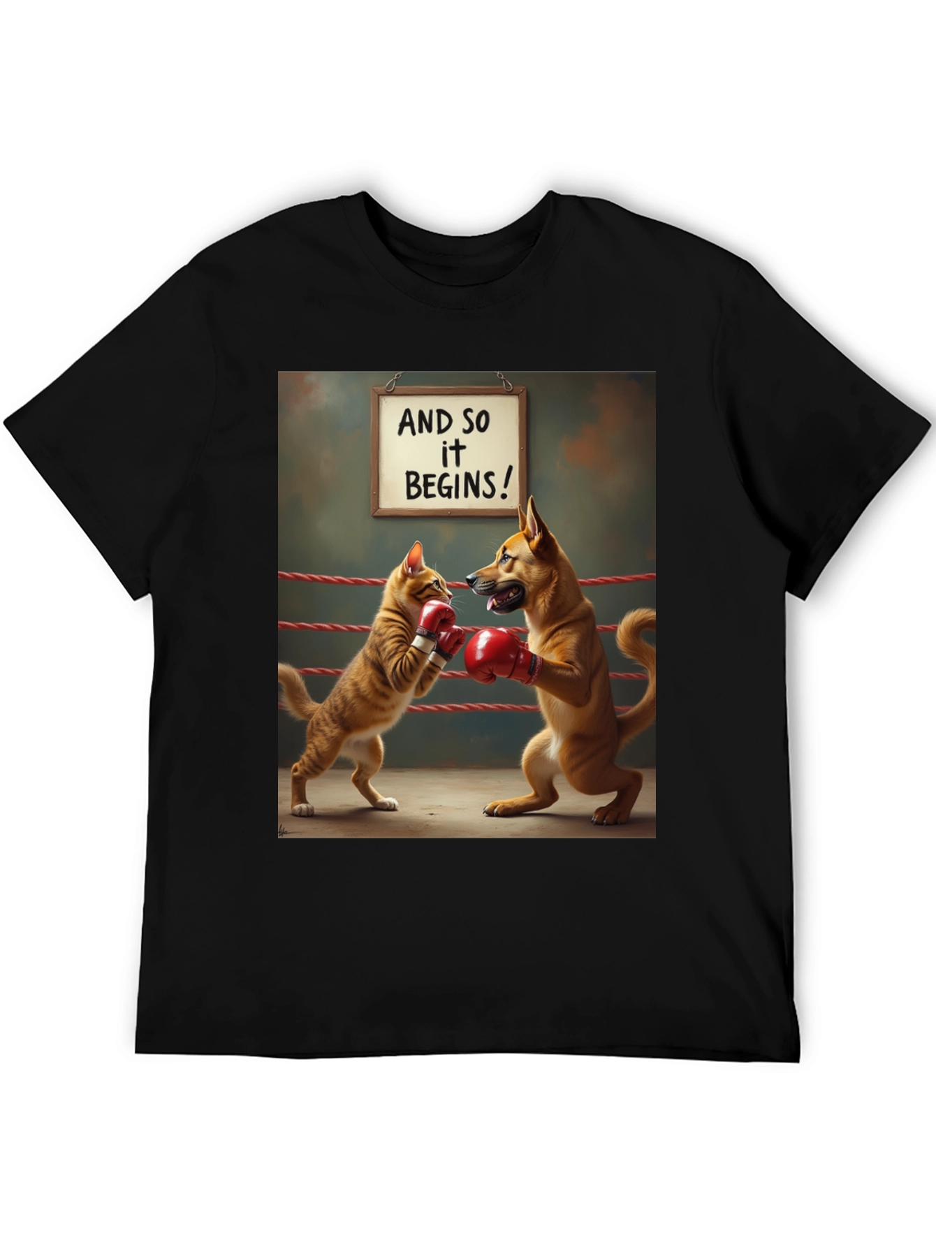 Cat vs Dog Boxing Match T-Shirt
