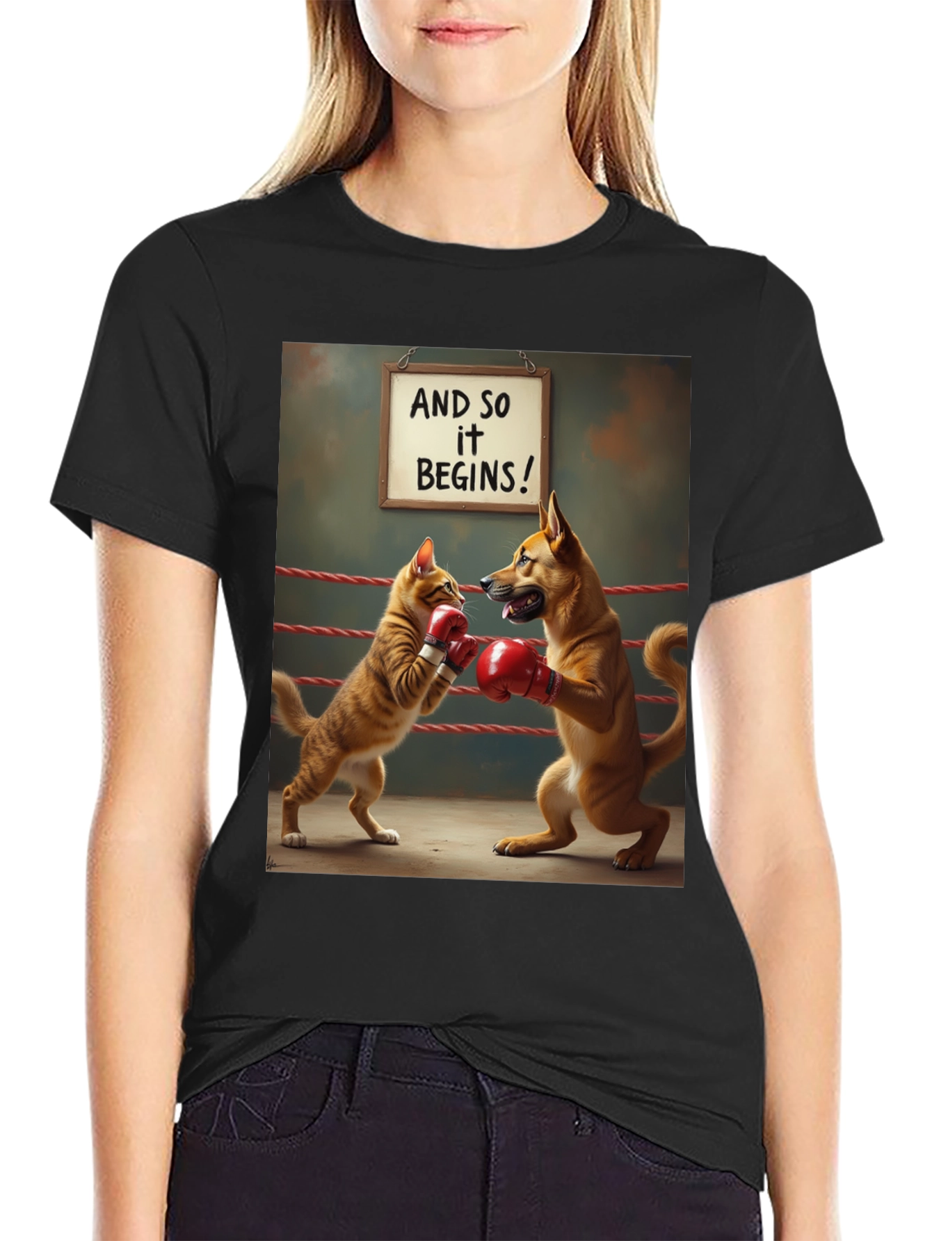 Cat vs Dog Boxing Match T-Shirt