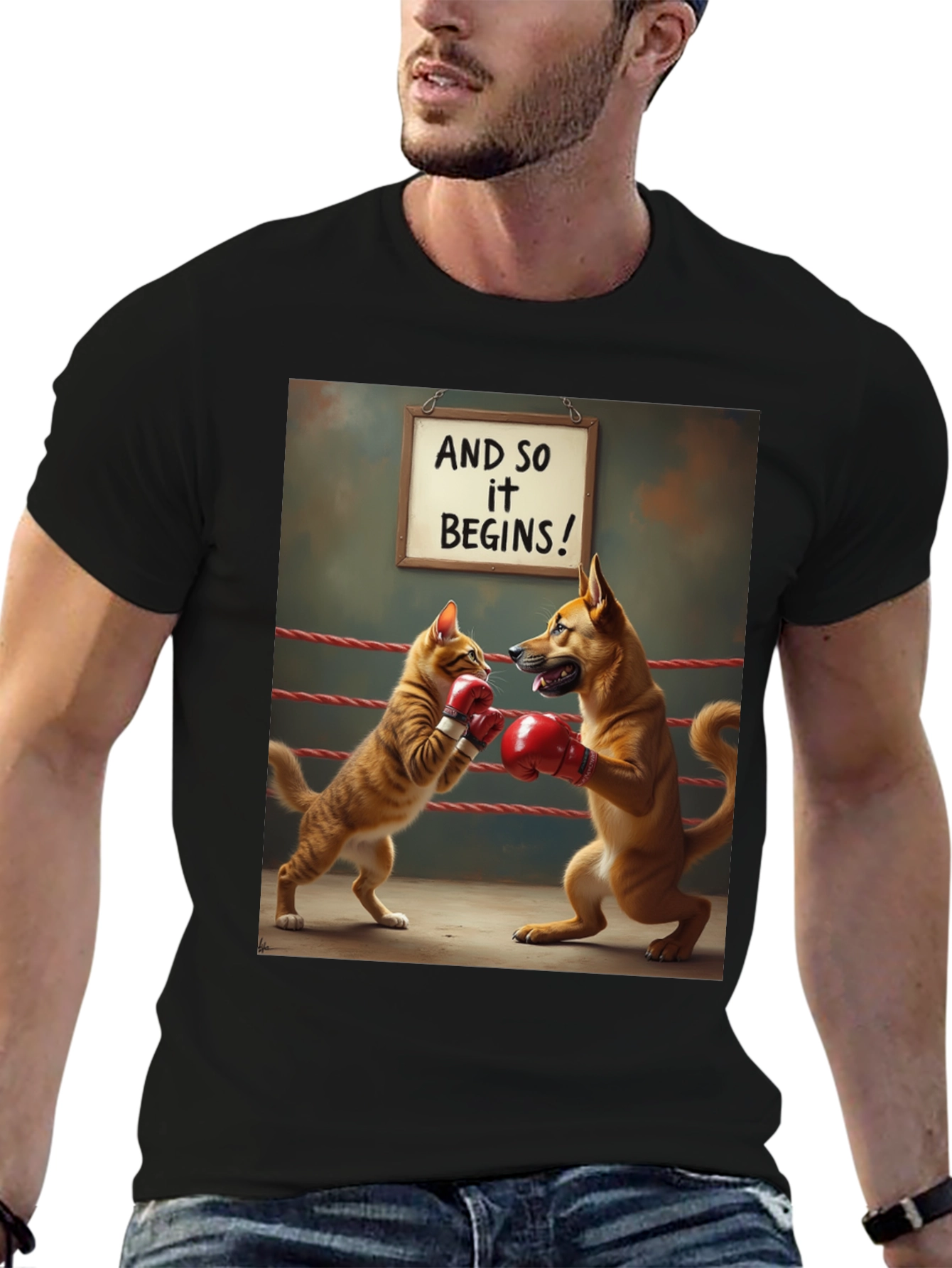 Cat vs Dog Boxing Match T-Shirt