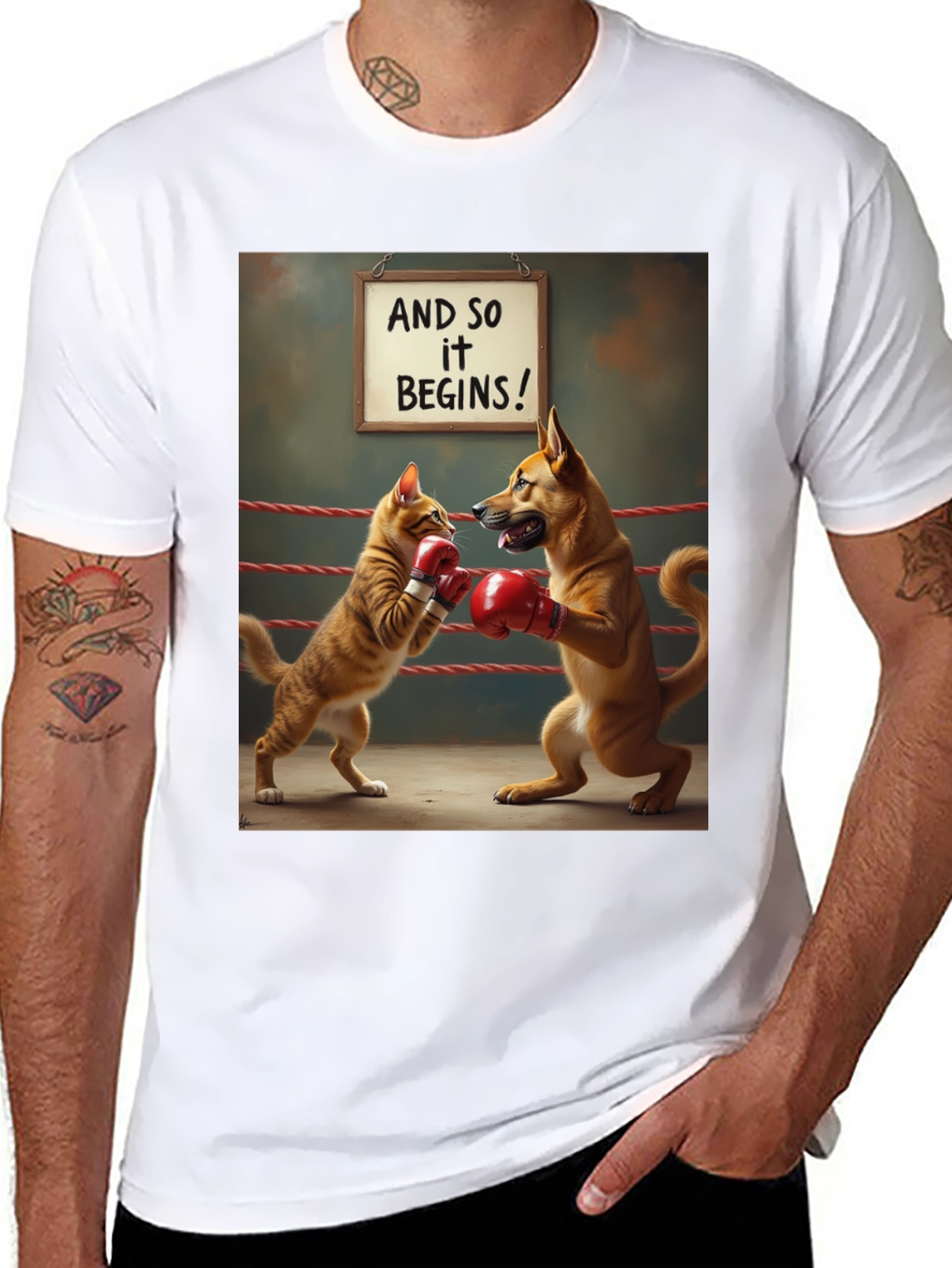 Cat vs Dog Boxing Match T-Shirt