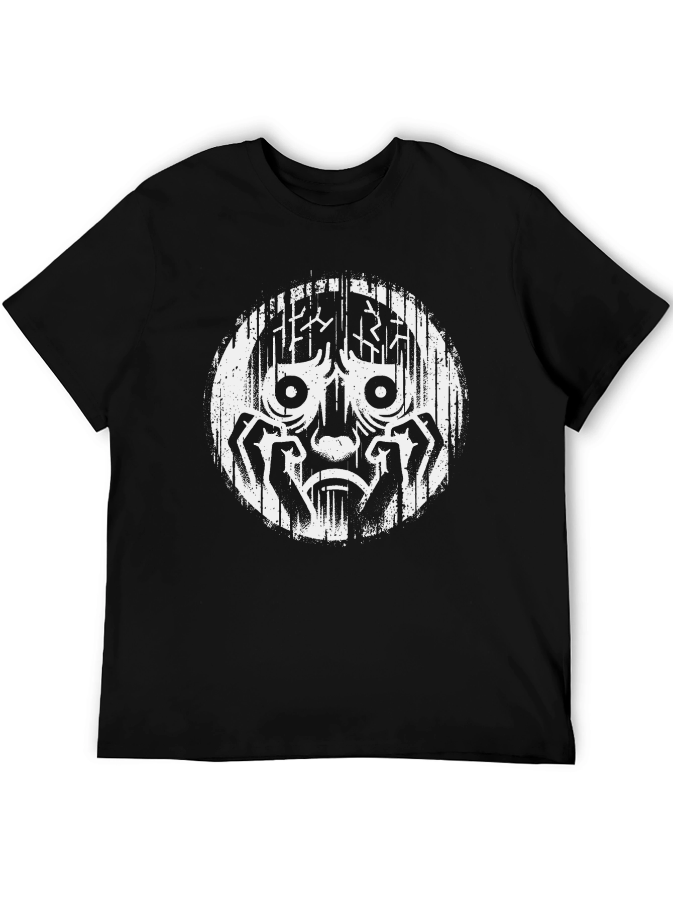 Distressed Graphic T-Shirt - White Print on Black