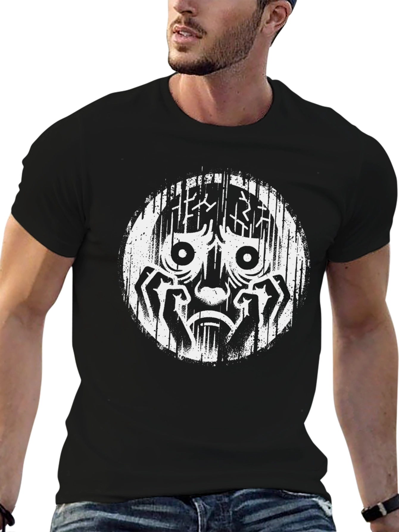 Distressed Graphic T-Shirt - White Print on Black