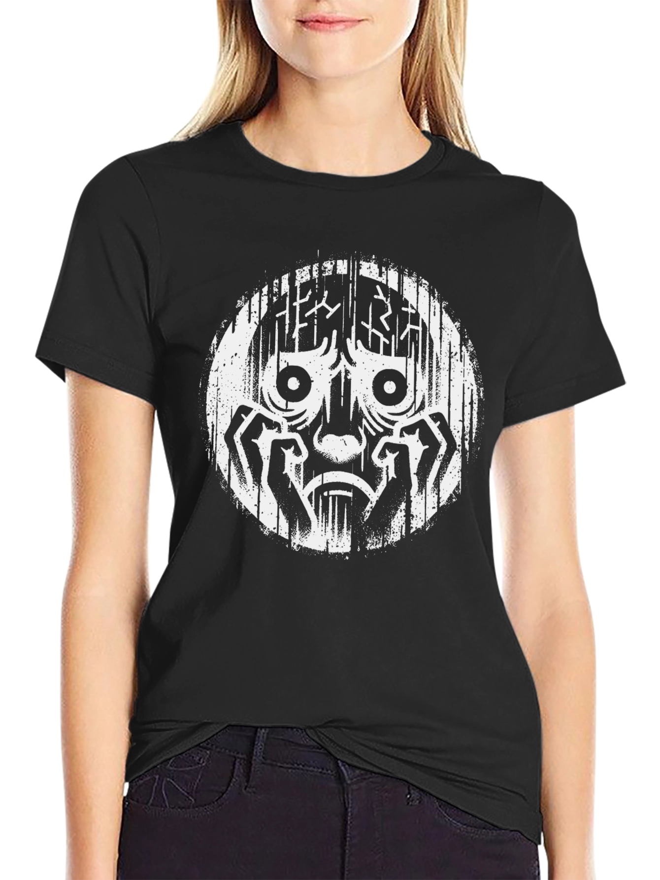 Distressed Graphic T-Shirt - White Print on Black