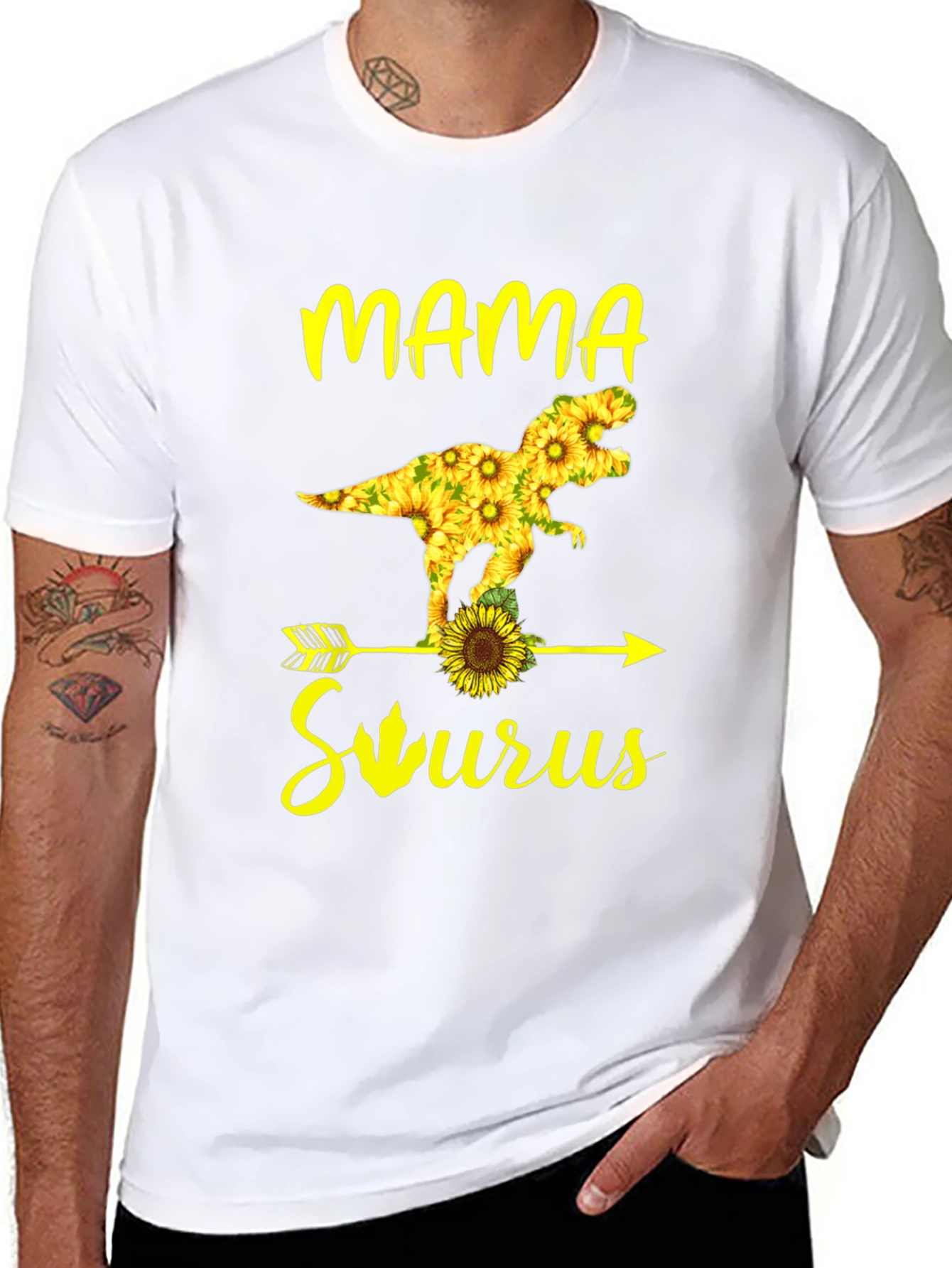 Mama Saurus Sunflower Graphic T-Shirt