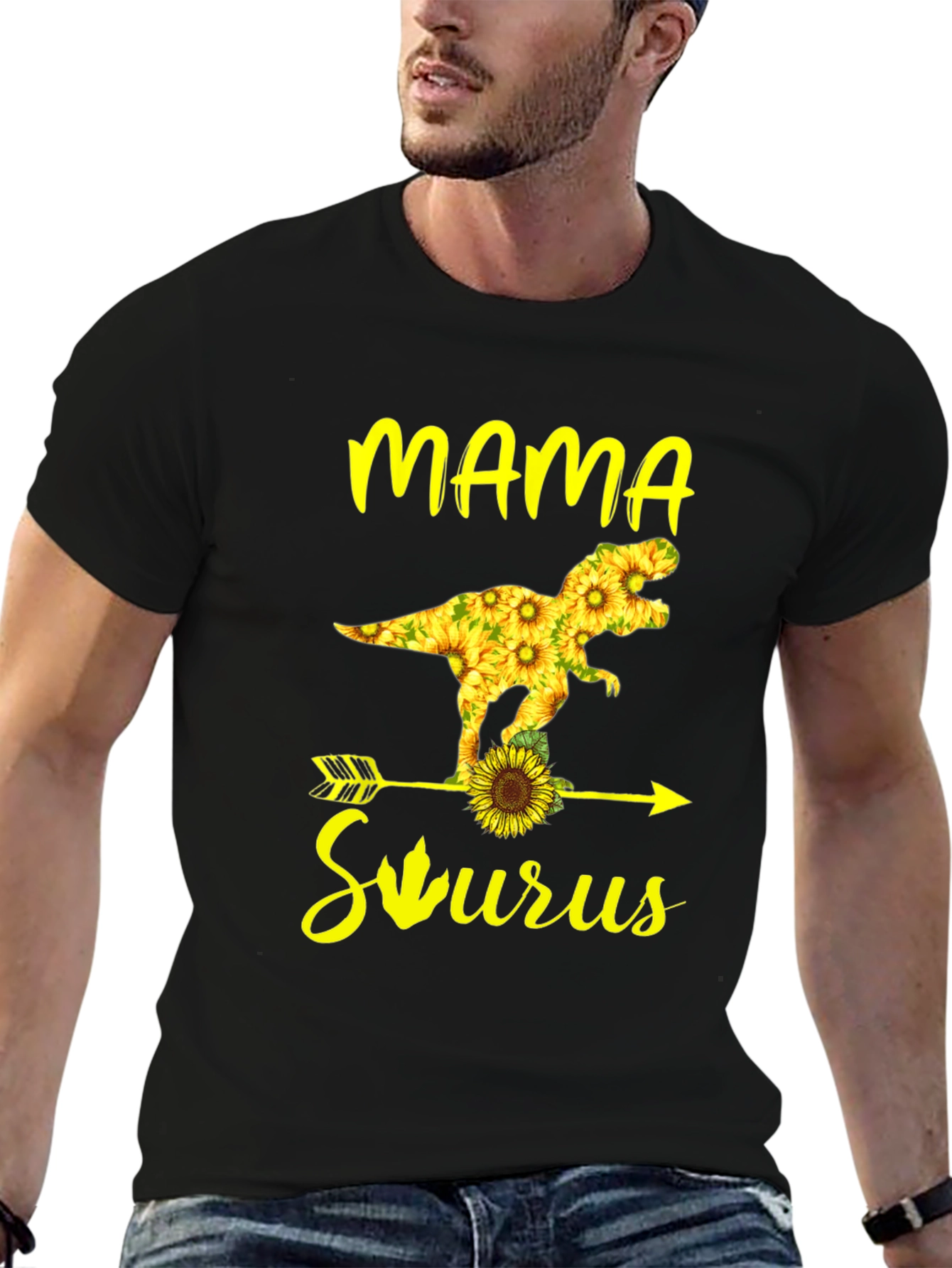 Mama Saurus Sunflower Graphic T-Shirt