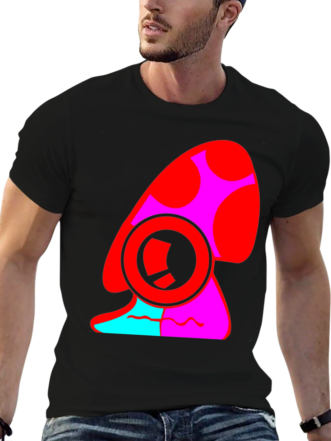 Bold Graphic Mushroom Tee - Quirky Black T-Shirt