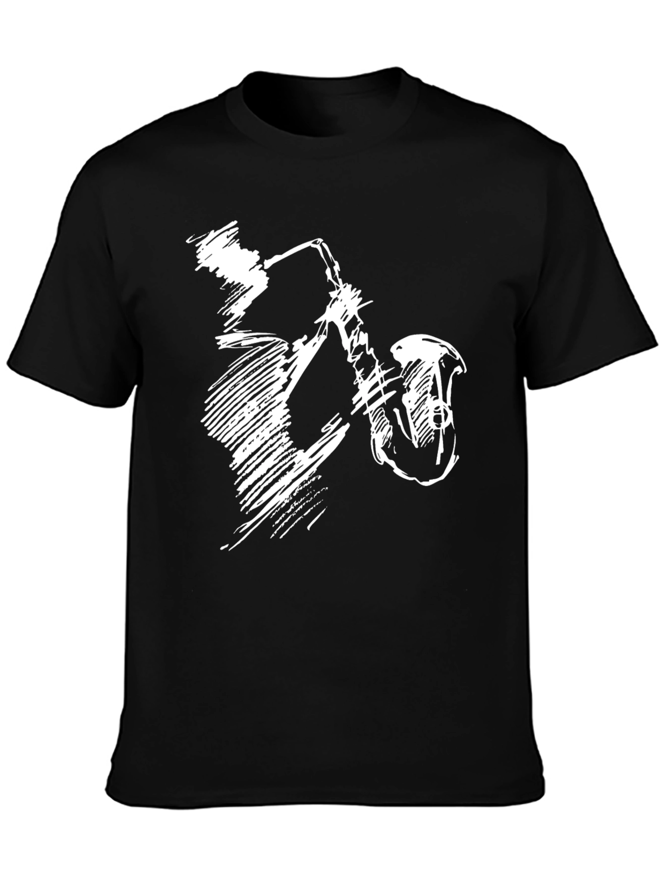 Black T-Shirt with Jazz Saxophone Graphic