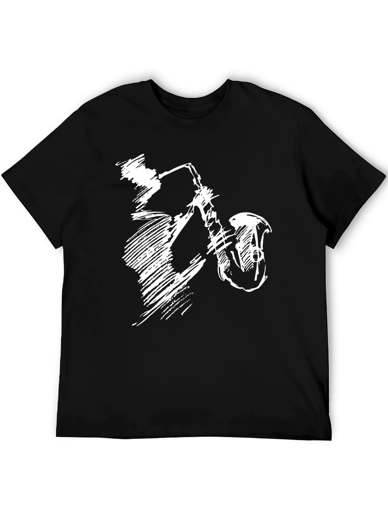 Black T-Shirt with Jazz Saxophone Graphic