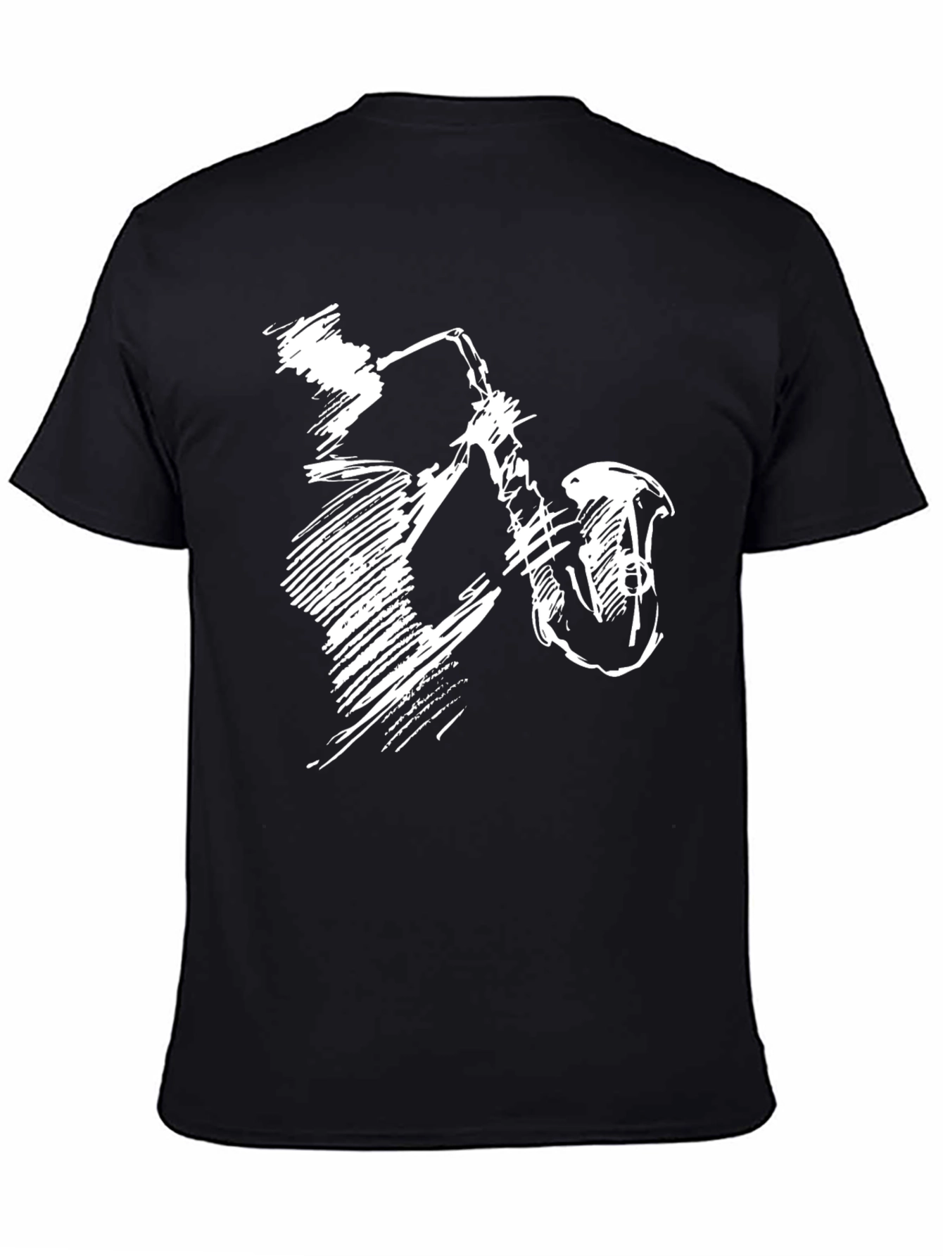 Black T-Shirt with Jazz Saxophone Graphic