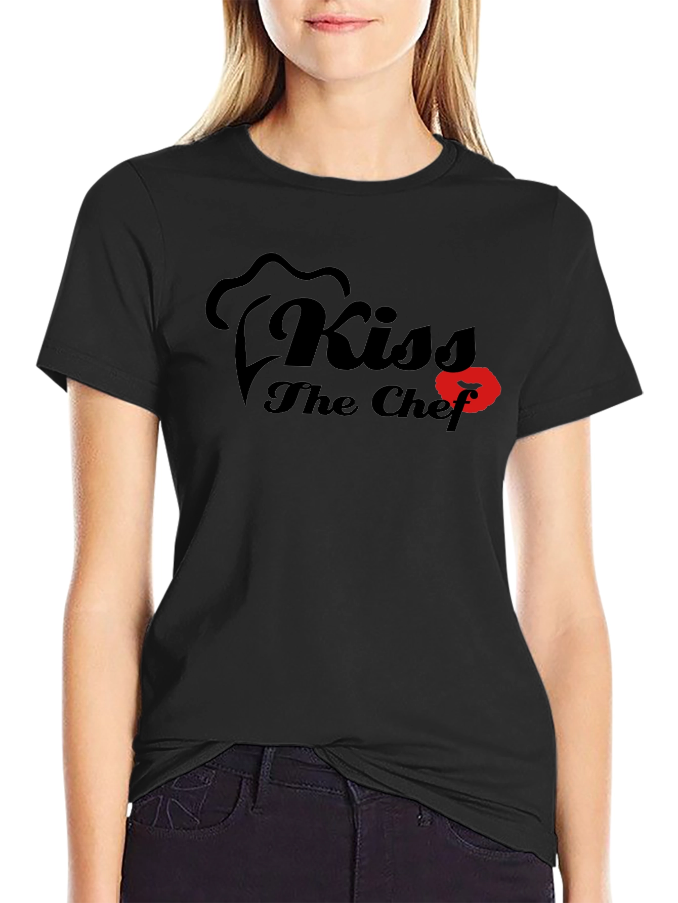 Kiss The Chef Black Graphic T-Shirt
