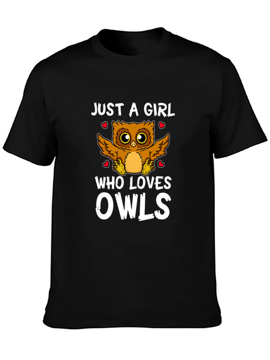 Just A Girl Who Loves Owls Black Graphic T-Shirt