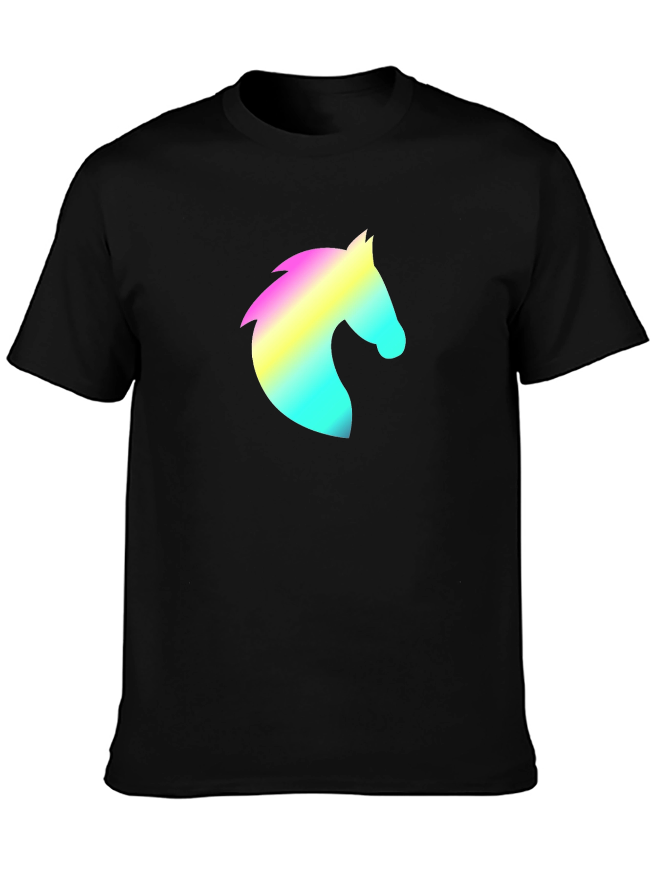 Mens Black T-Shirt with Rainbow Horse Head Design