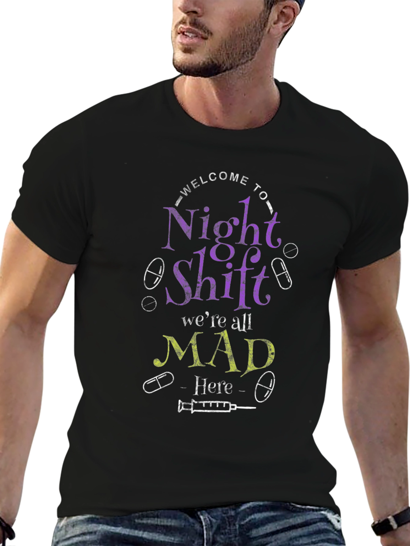 Night Shift Nurse T-Shirt Mad Here Graphic