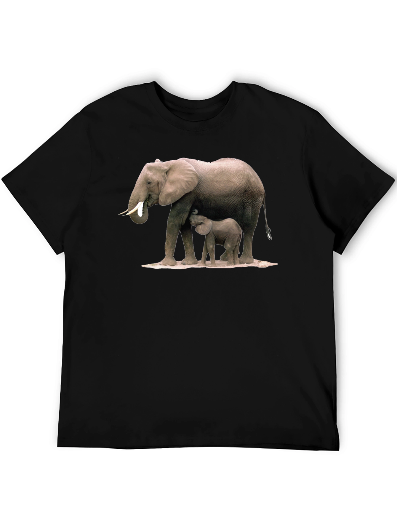 Elephant Mom and Baby Black T-Shirt