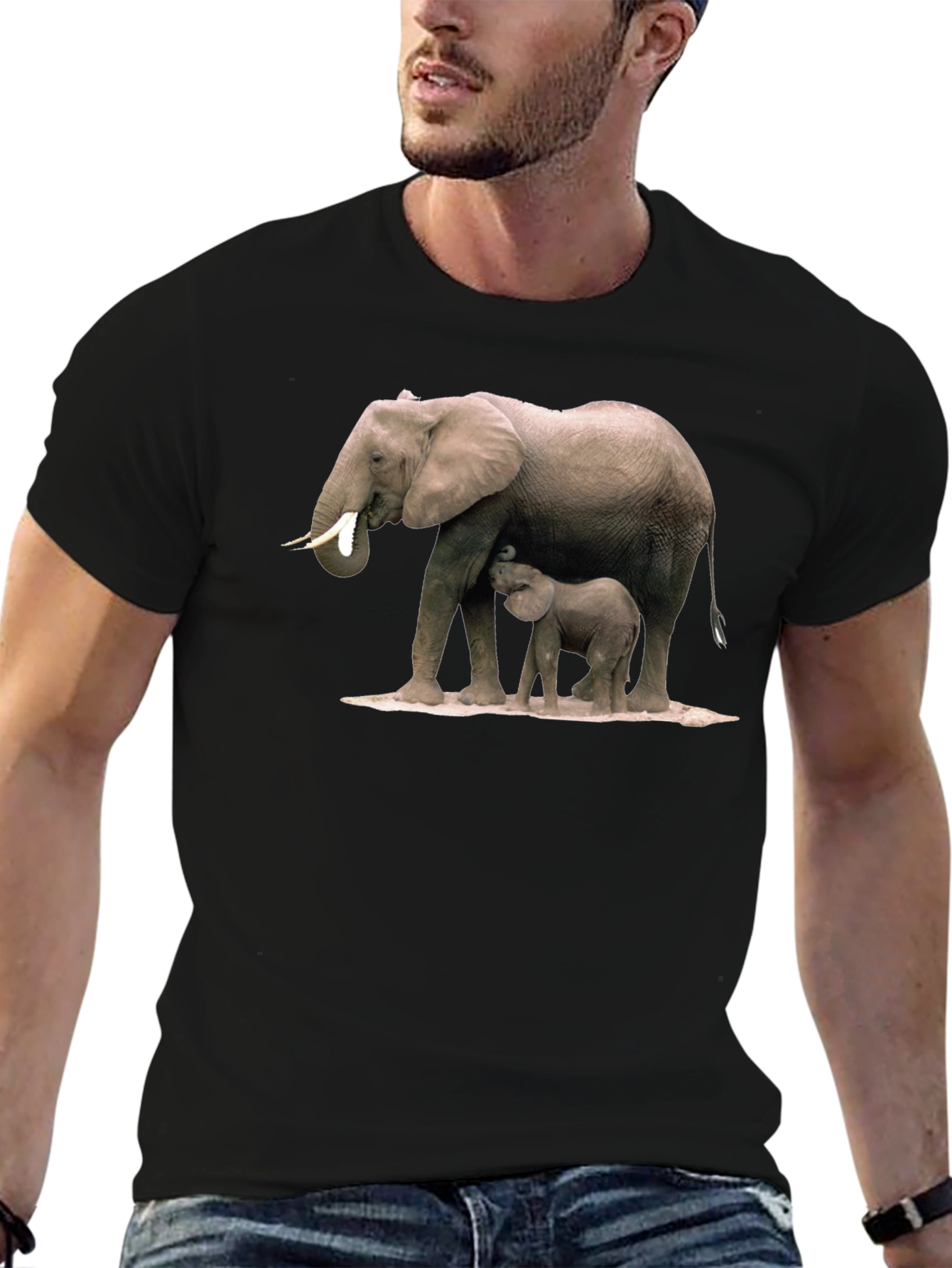 Elephant Mom and Baby Black T-Shirt