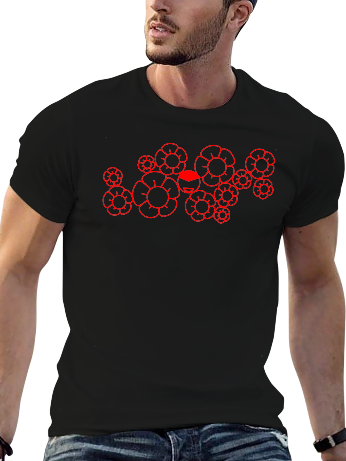 Abstract Flower Graphic Black T-Shirt