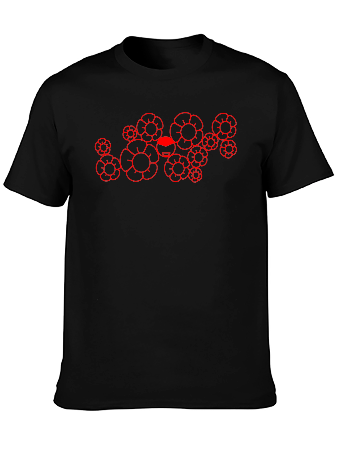 Abstract Flower Graphic Black T-Shirt