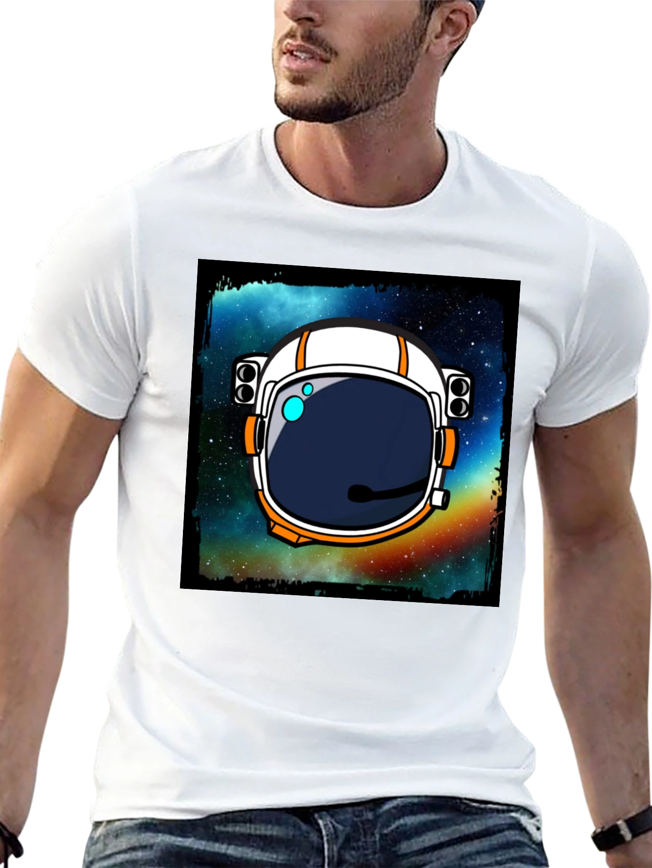 Astronaut Helmet Graphic Tee - Space Exploration T-Shirt