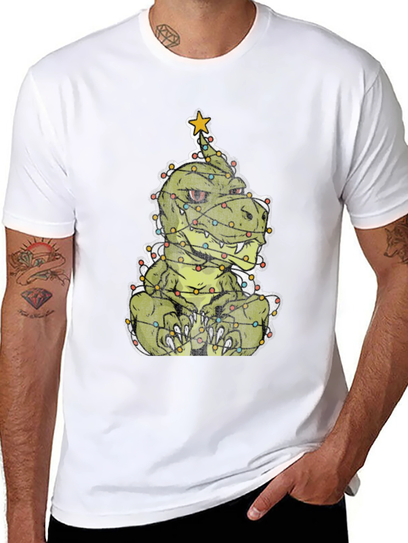 Dino Christmas Tree T-Shirt - Festive Dinosaur Tee