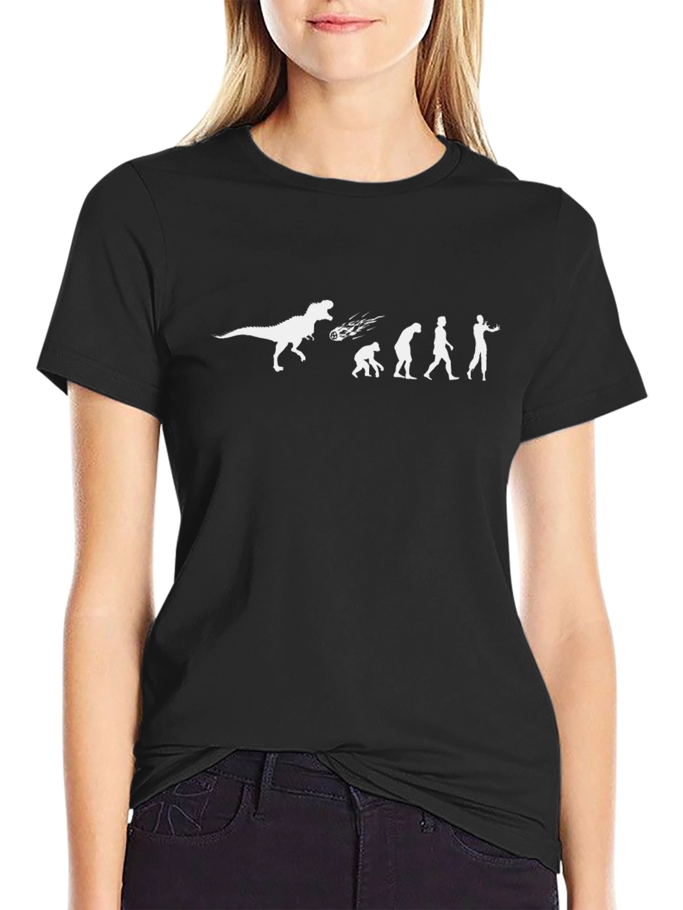 Dino to Man Evolution T-Shirt - Black Graphic Tee