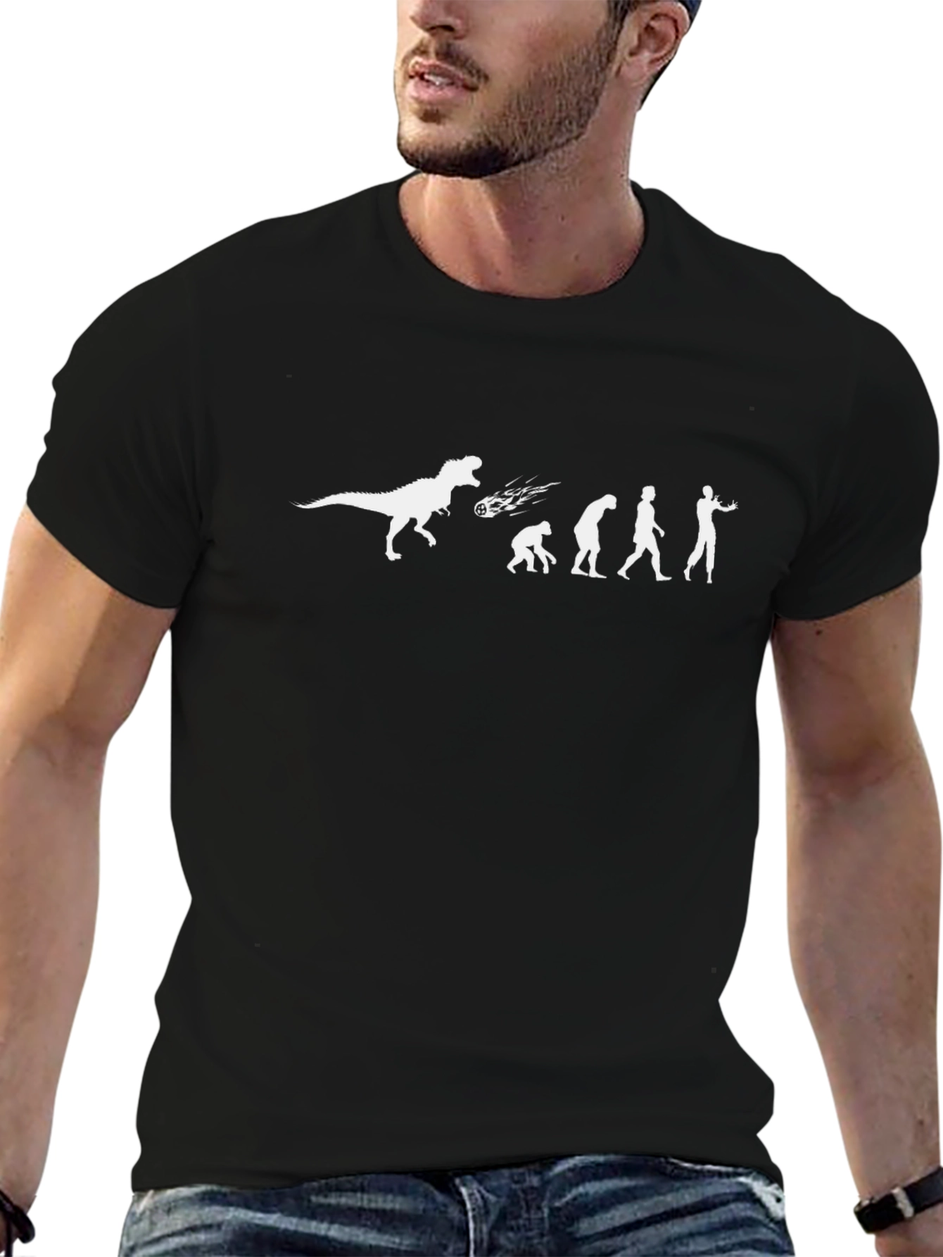 Dino to Man Evolution T-Shirt - Black Graphic Tee