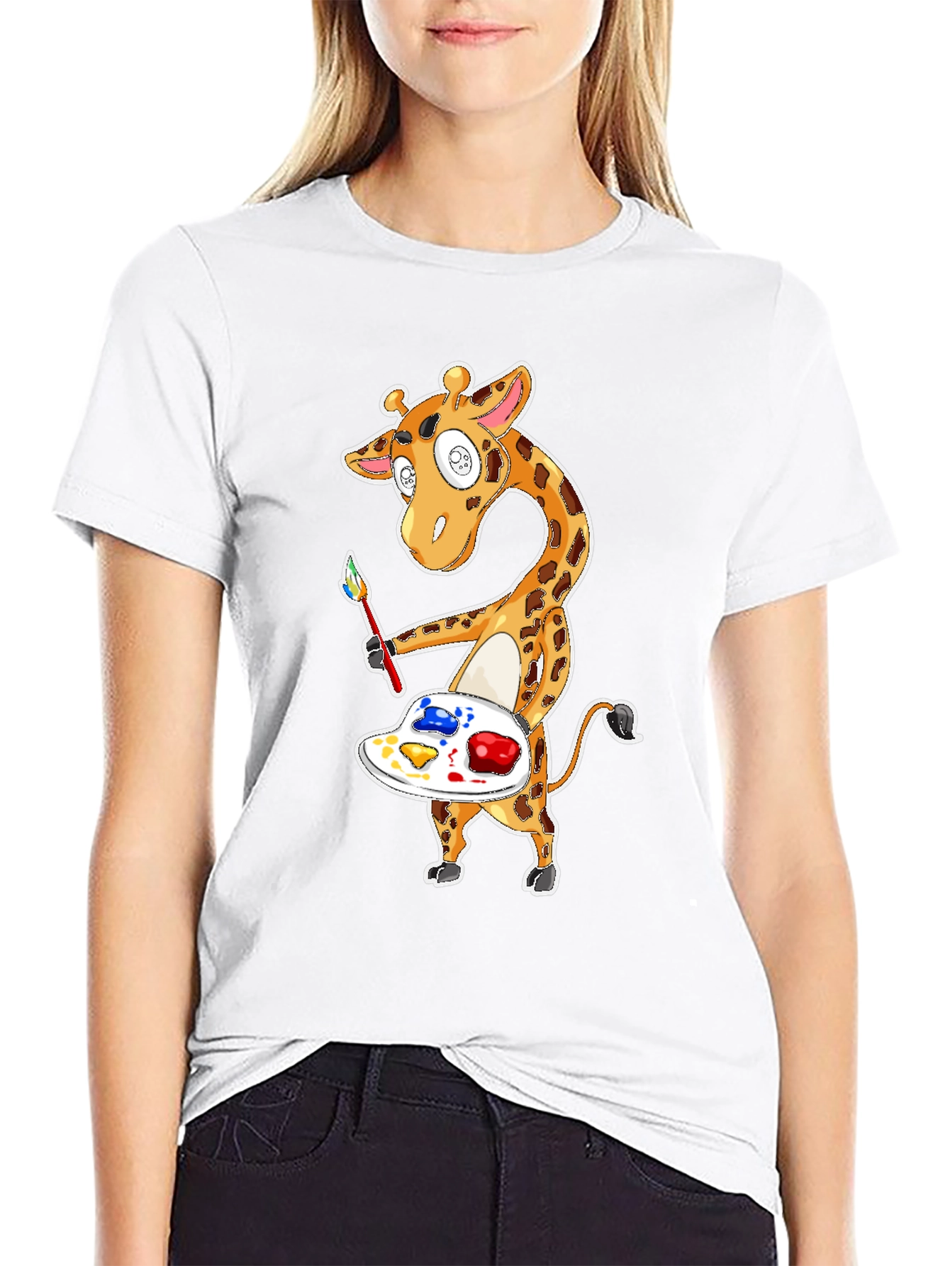 Giraffe Artist Graphic T-Shirt