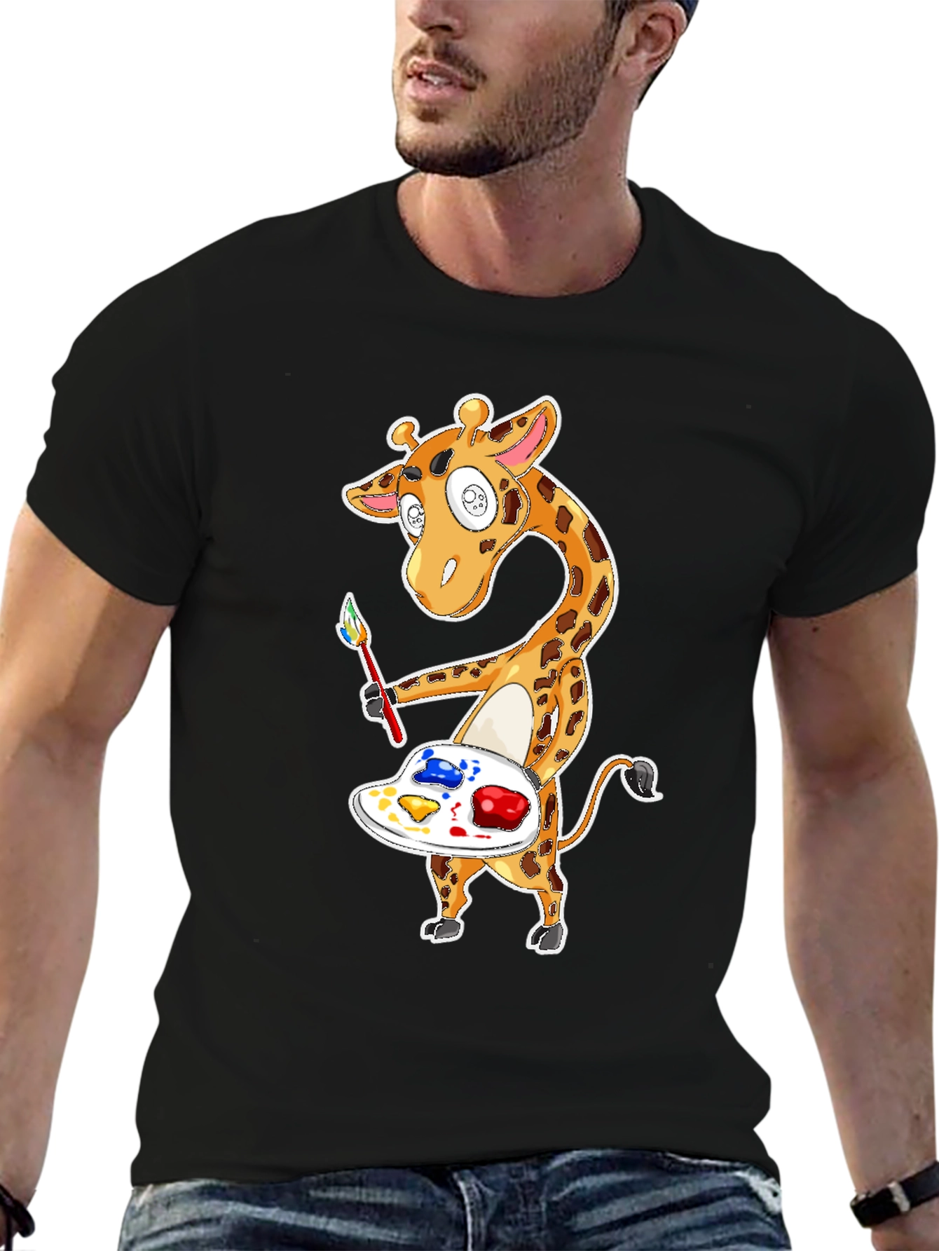 Giraffe Artist Graphic T-Shirt