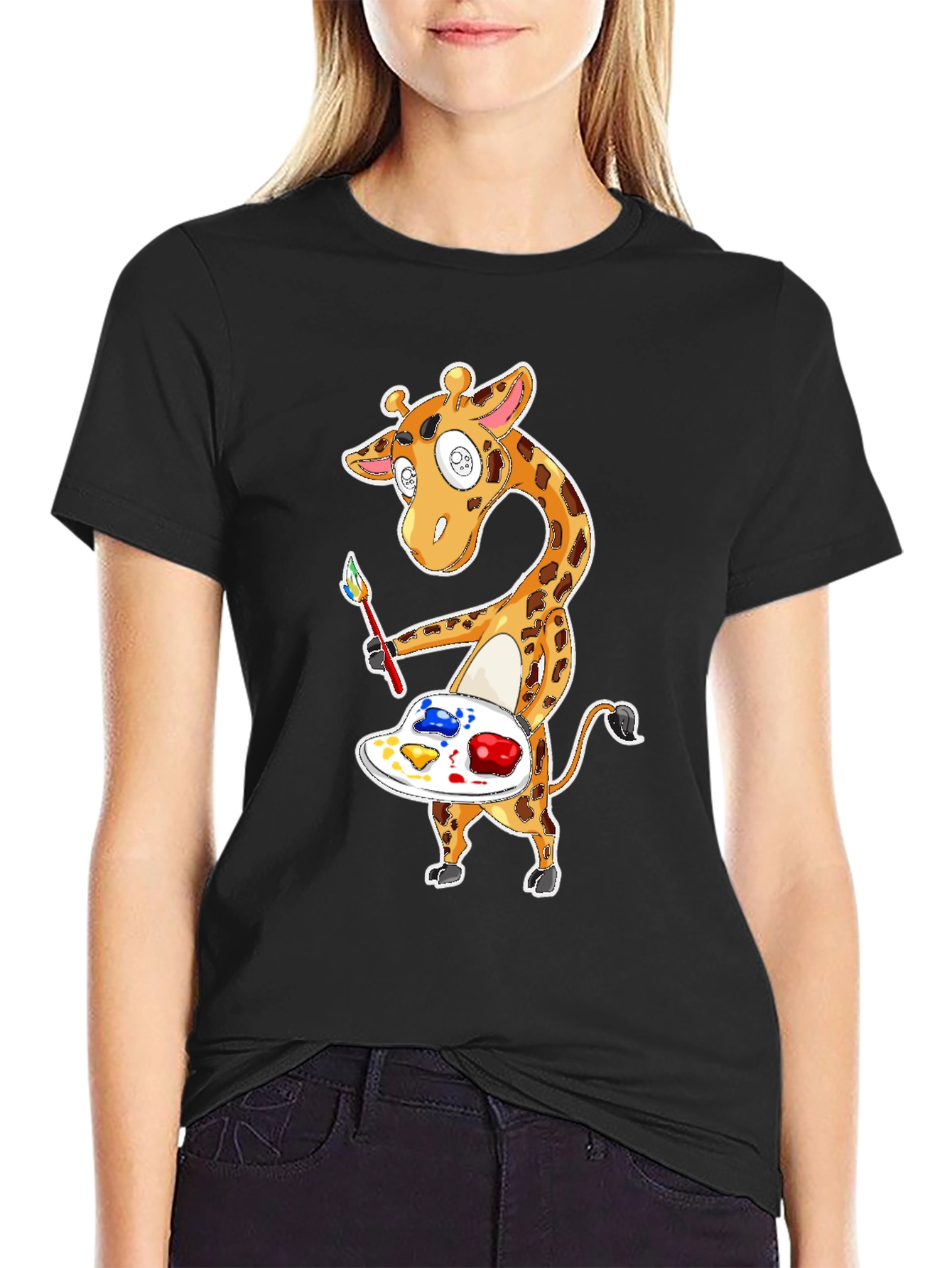 Giraffe Artist Graphic T-Shirt