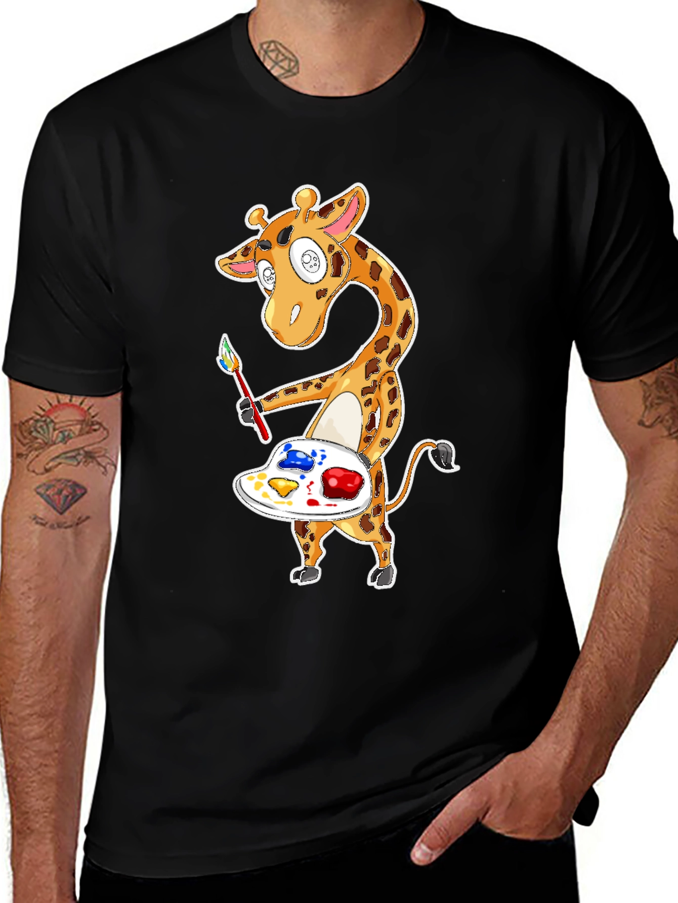 Giraffe Artist Graphic T-Shirt