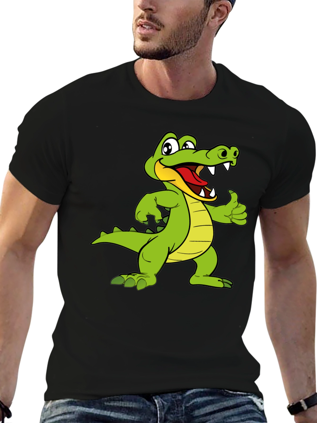 Cartoon Alligator Graphic Black T-Shirt
