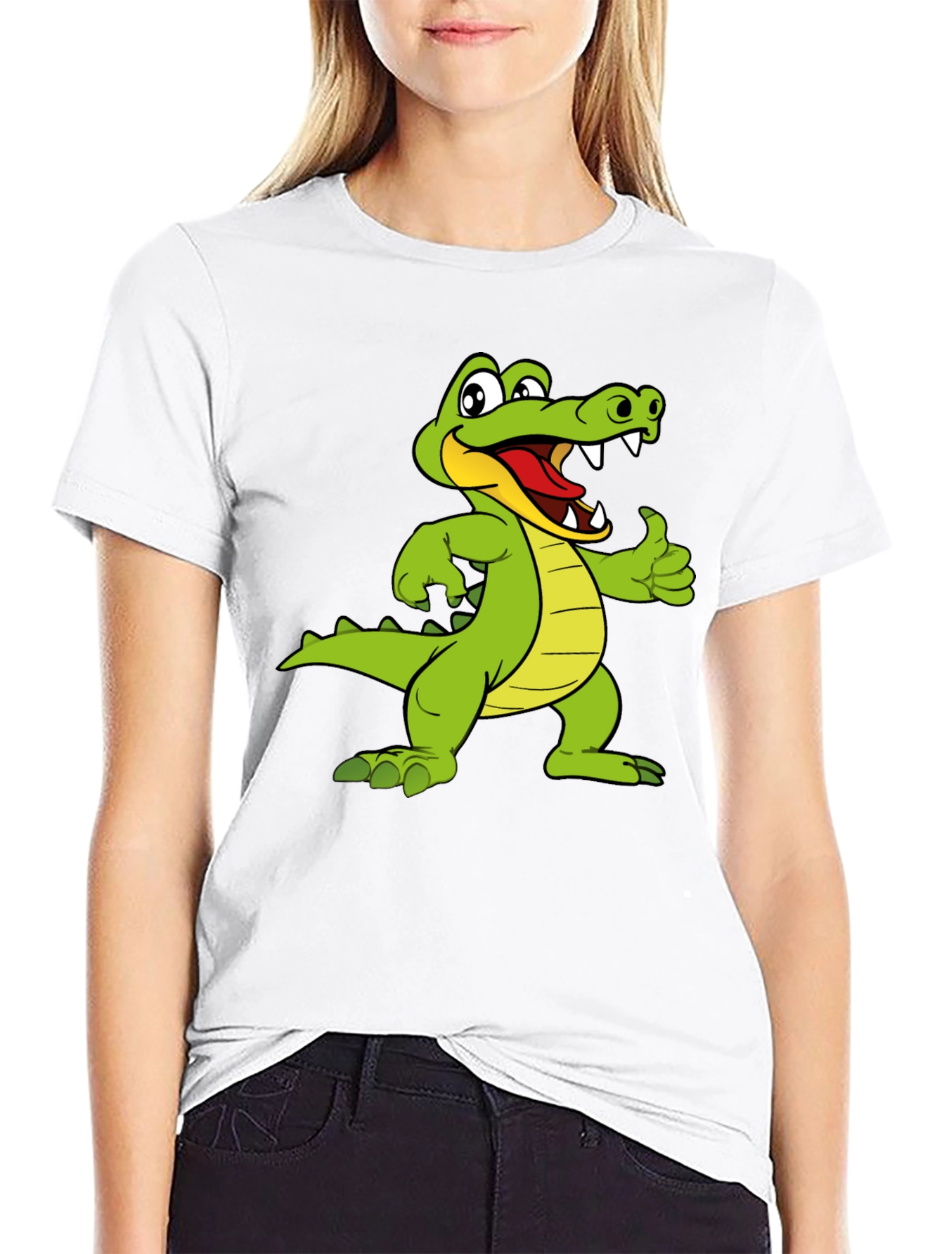 Cartoon Alligator Graphic Black T-Shirt