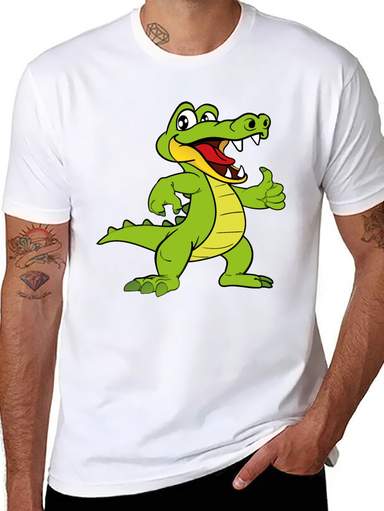 Cartoon Alligator Graphic Black T-Shirt