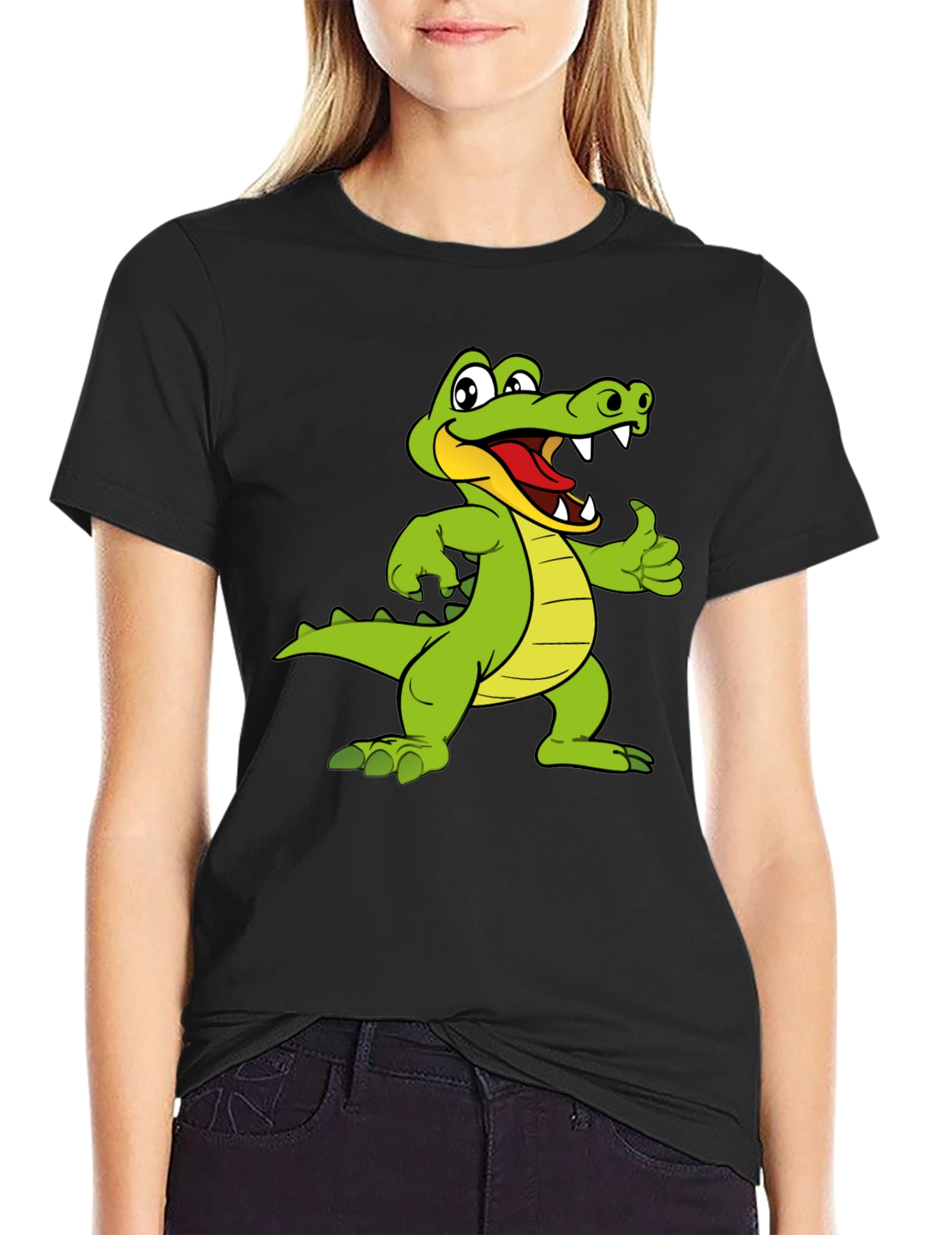 Cartoon Alligator Graphic Black T-Shirt