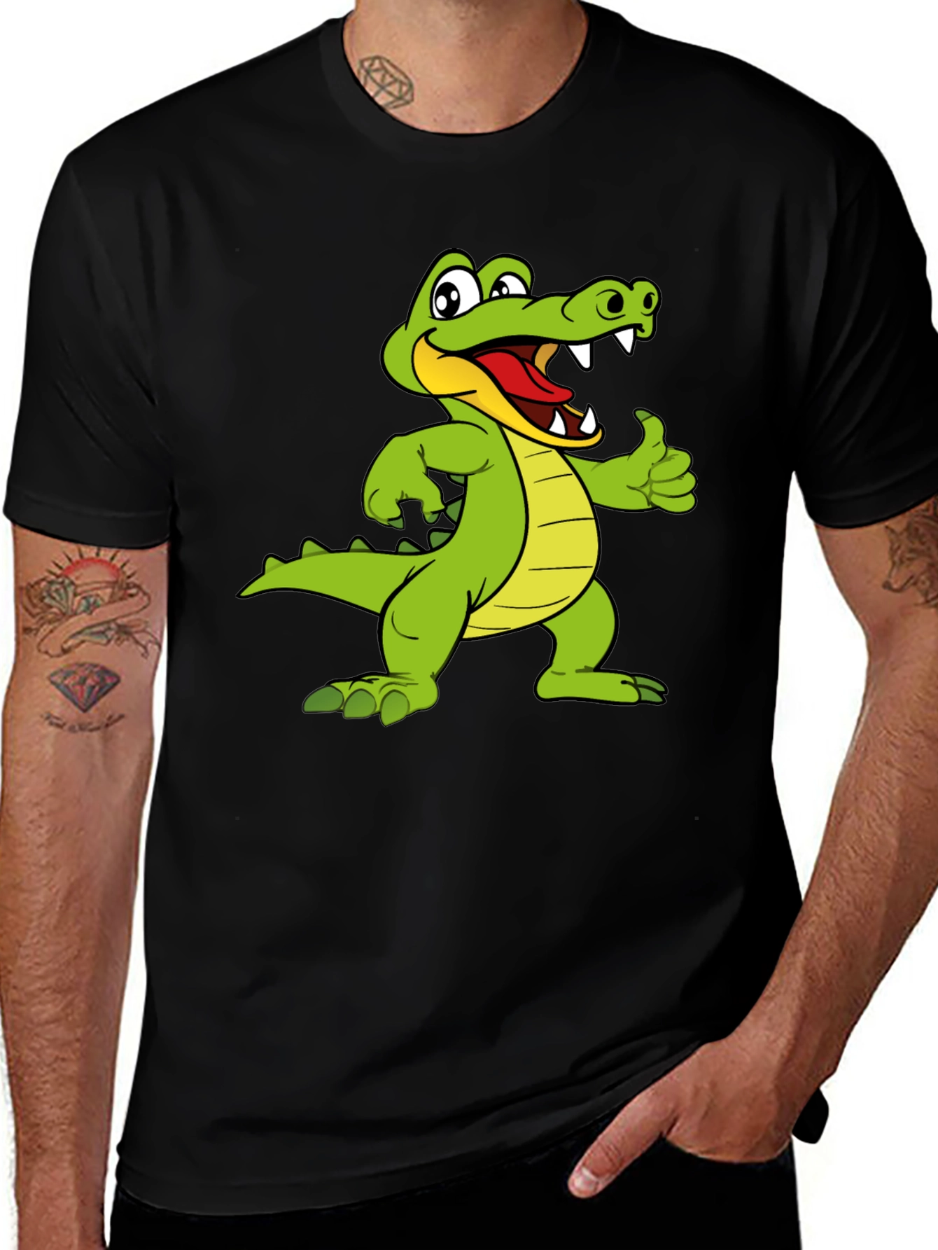 Cartoon Alligator Graphic Black T-Shirt
